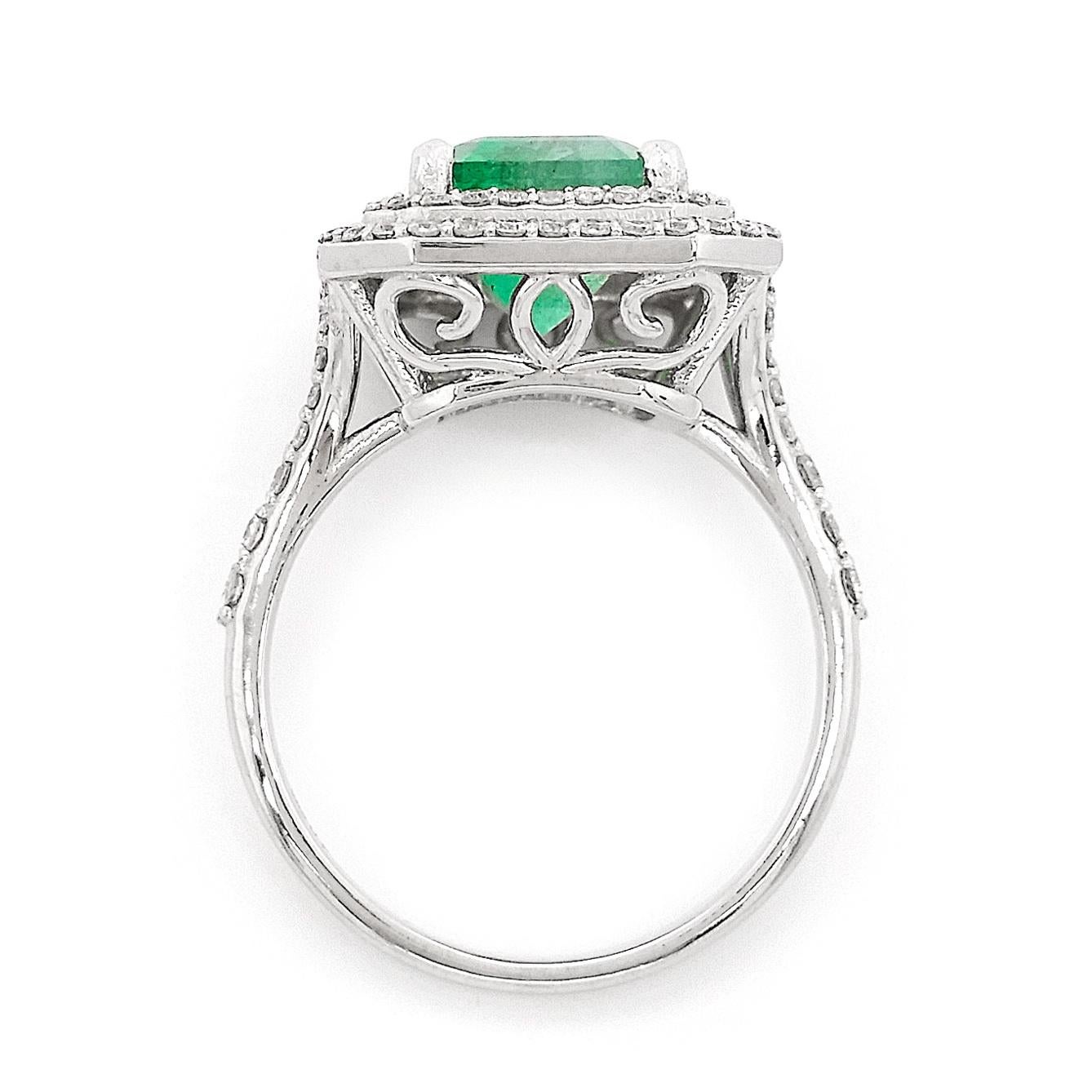 Women's IGI Certified 3.94ct Total Weight Emerald and Diamond Ring 14k White Gold