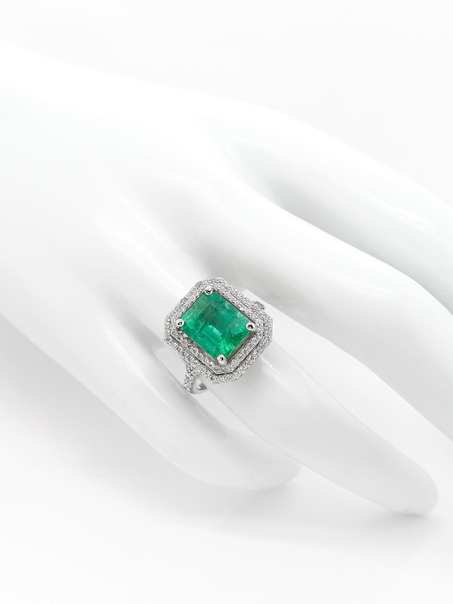 IGI Certified 3.94ct Total Weight Emerald and Diamond Ring 14k White Gold 1