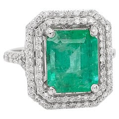 IGI Certified 3.94ct Total Weight Emerald and Diamond Ring 14k White Gold