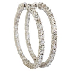 3.95 Carat Diamond Hoops Earrings 14 Karat White Gold