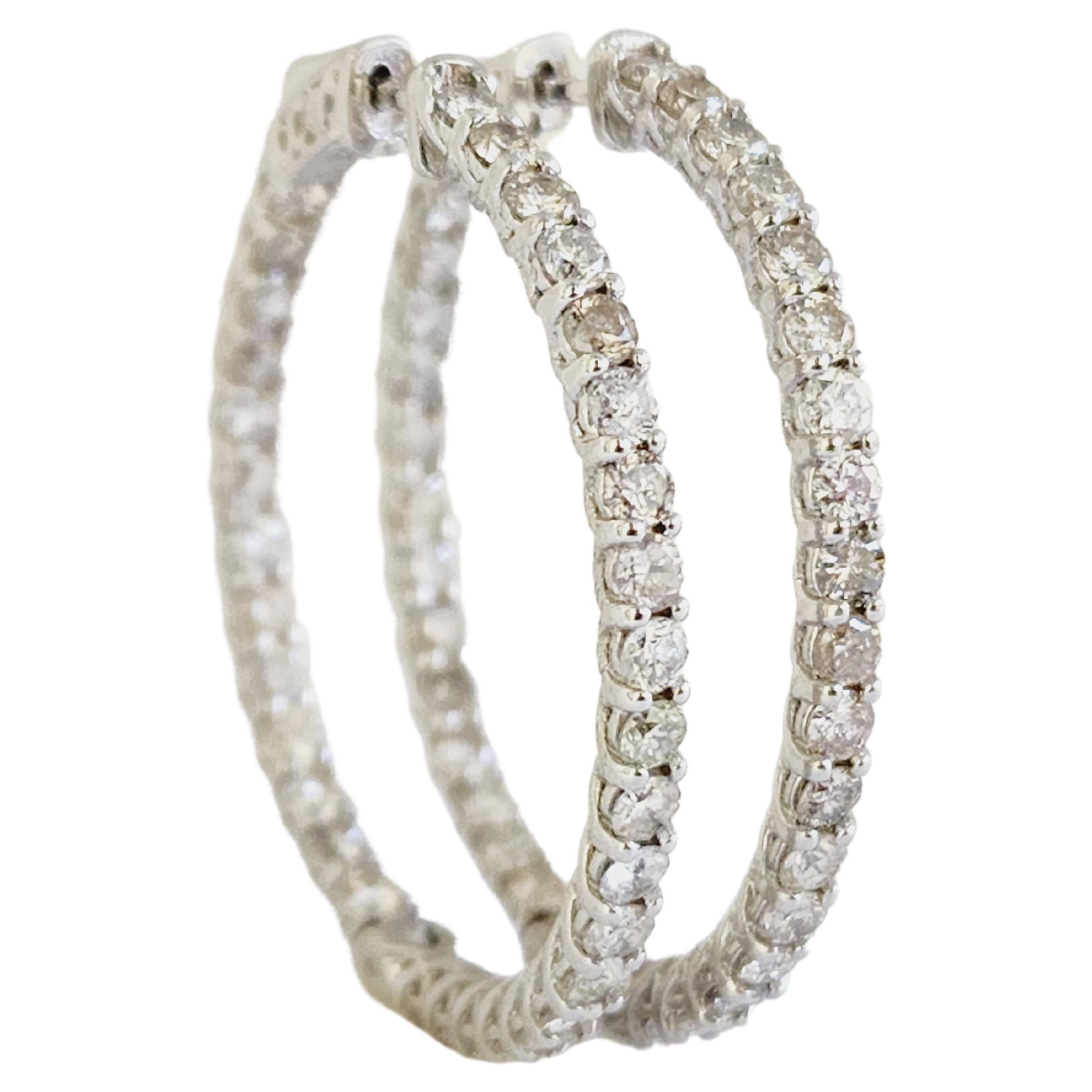 Diamond Hoop Earrings 2.95 Carat 18 Karat White Gold For Sale at 1stDibs
