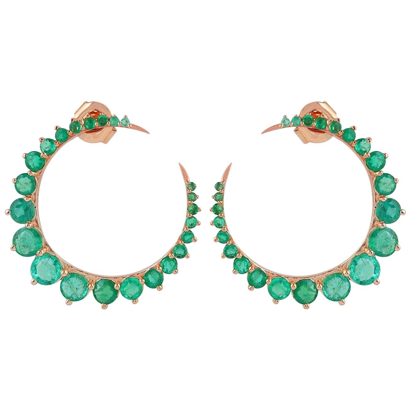 3.95 Carat Emerald 14 Karat Gold Crescent Earrings