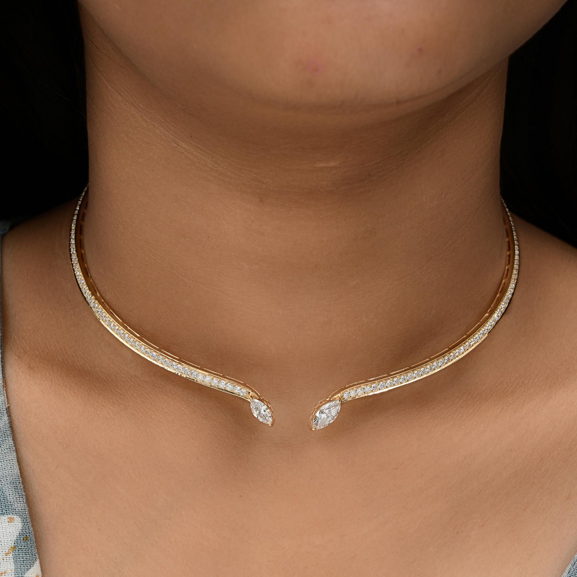 3.95 Carat Marquise Round Brilliant Cut Diamond Choker Necklace 18k Yellow Gold In New Condition For Sale In Diera, Dubai