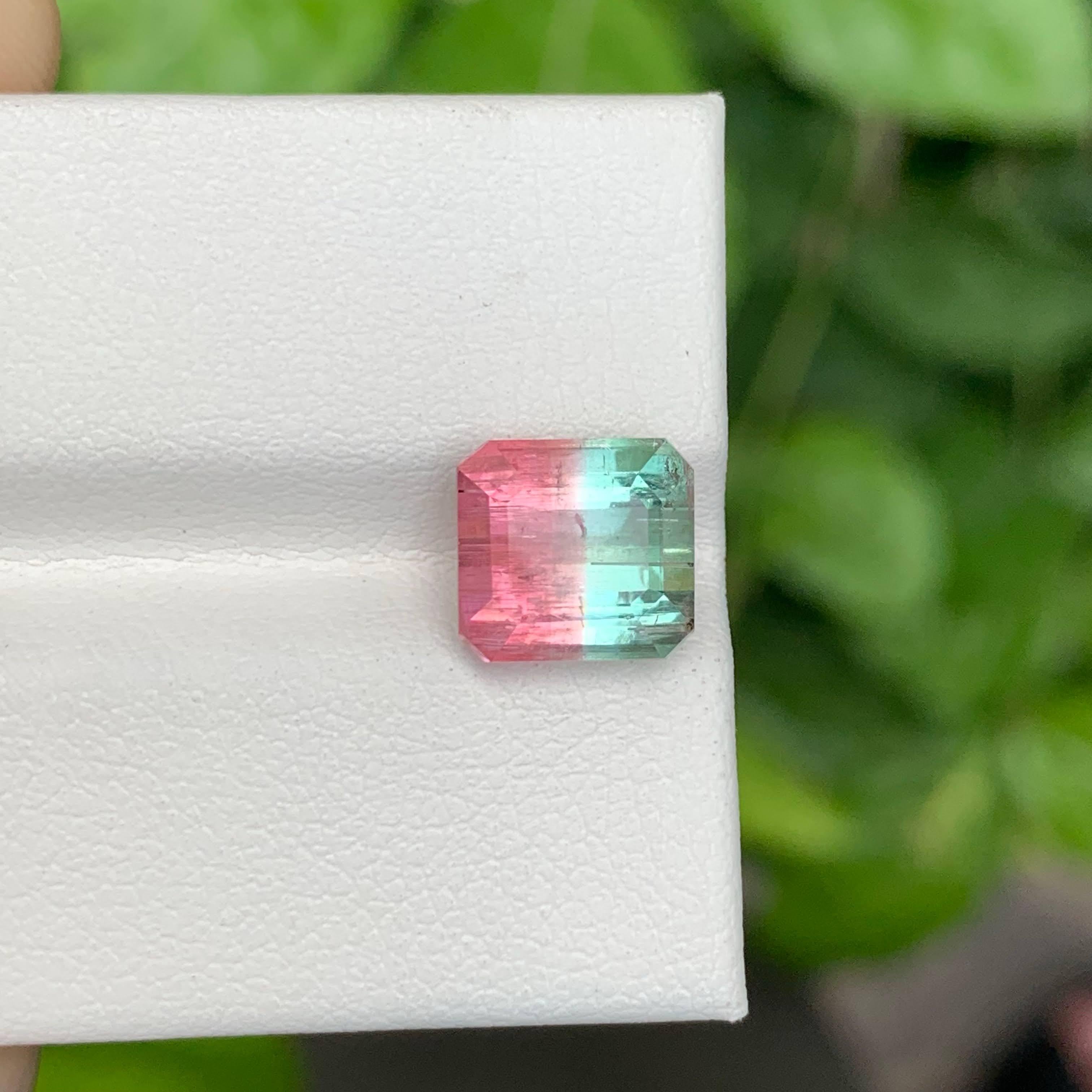 3.95 Carat Nature Bi Color Tourmaline Stone Emerald Cut Afghan Gemstone en vente 1
