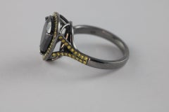 3.95 Carat Natural Black Diamond and Natural Fancy Yellow Diamond Ring