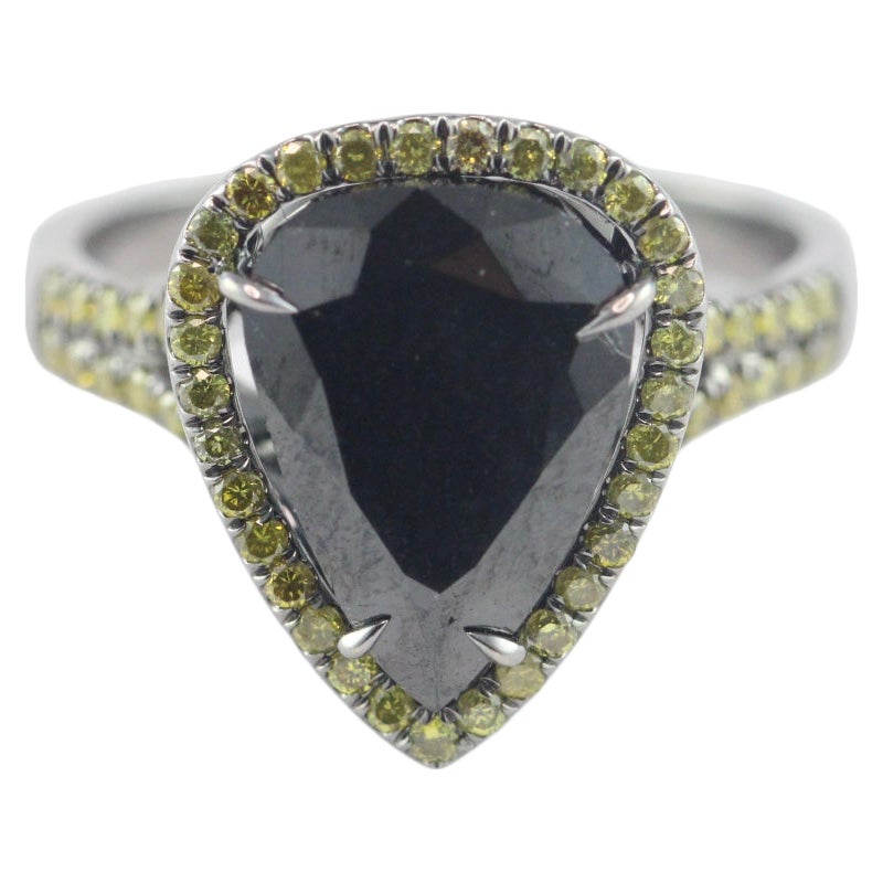 Bague de 3,95 carats diamant noir naturel et diamant jaune fantaisie naturel