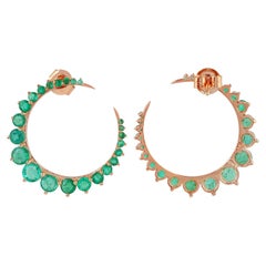 3.95 Carat Natural Emerald Crescent Moon Stud Earrings 14k Rose Gold Jewelry