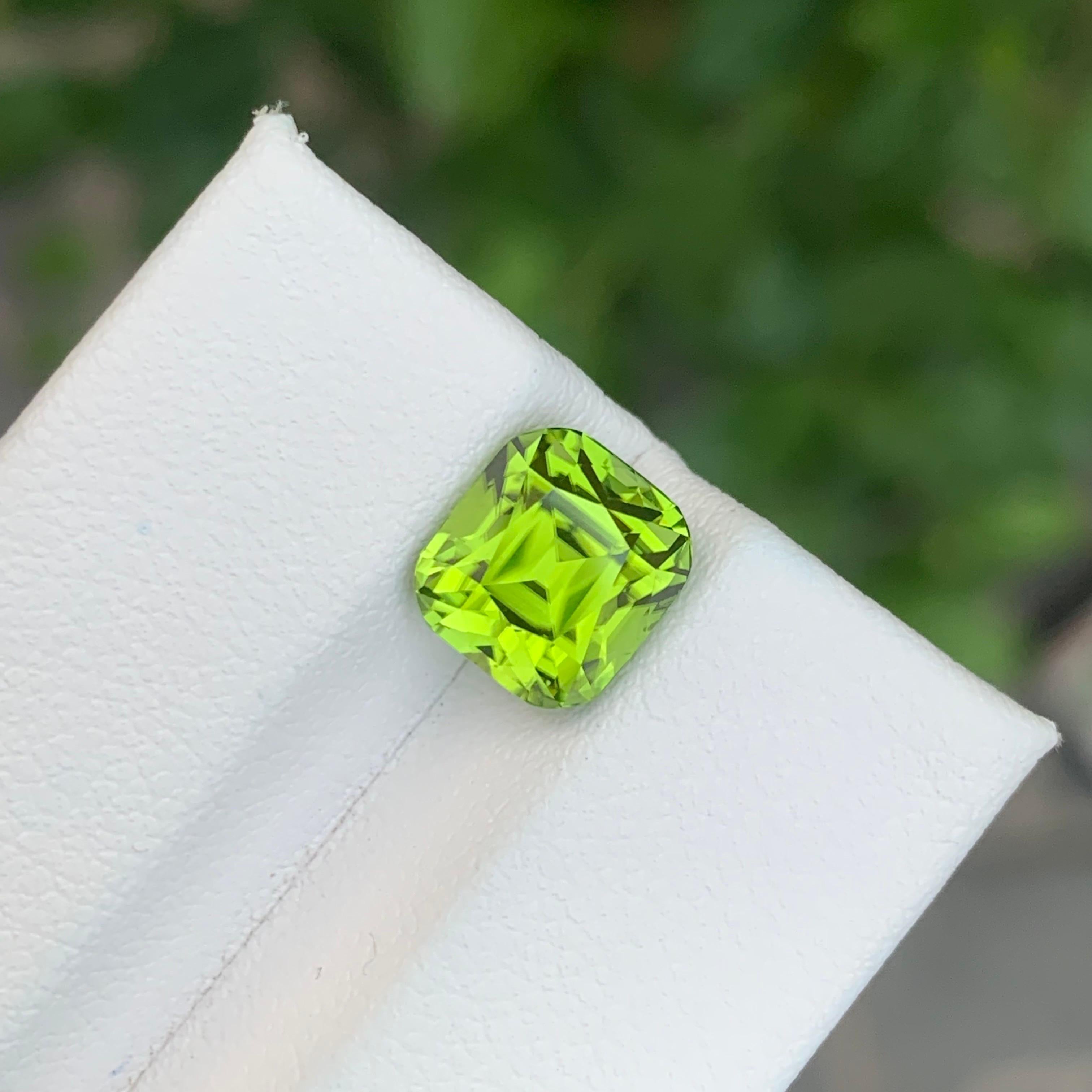 Loose Peridot

Weight: 3.95 Carats
Dimension: 8.5 x 7.7 x 7.2 Mm
Origin: Supat Valley, Pakistan
Shape: Cushion 
Color: Lightsaber Green 
Treatment: Non

Pakistan peridot is a stunning variety of the green gemstone peridot, known for its remarkable