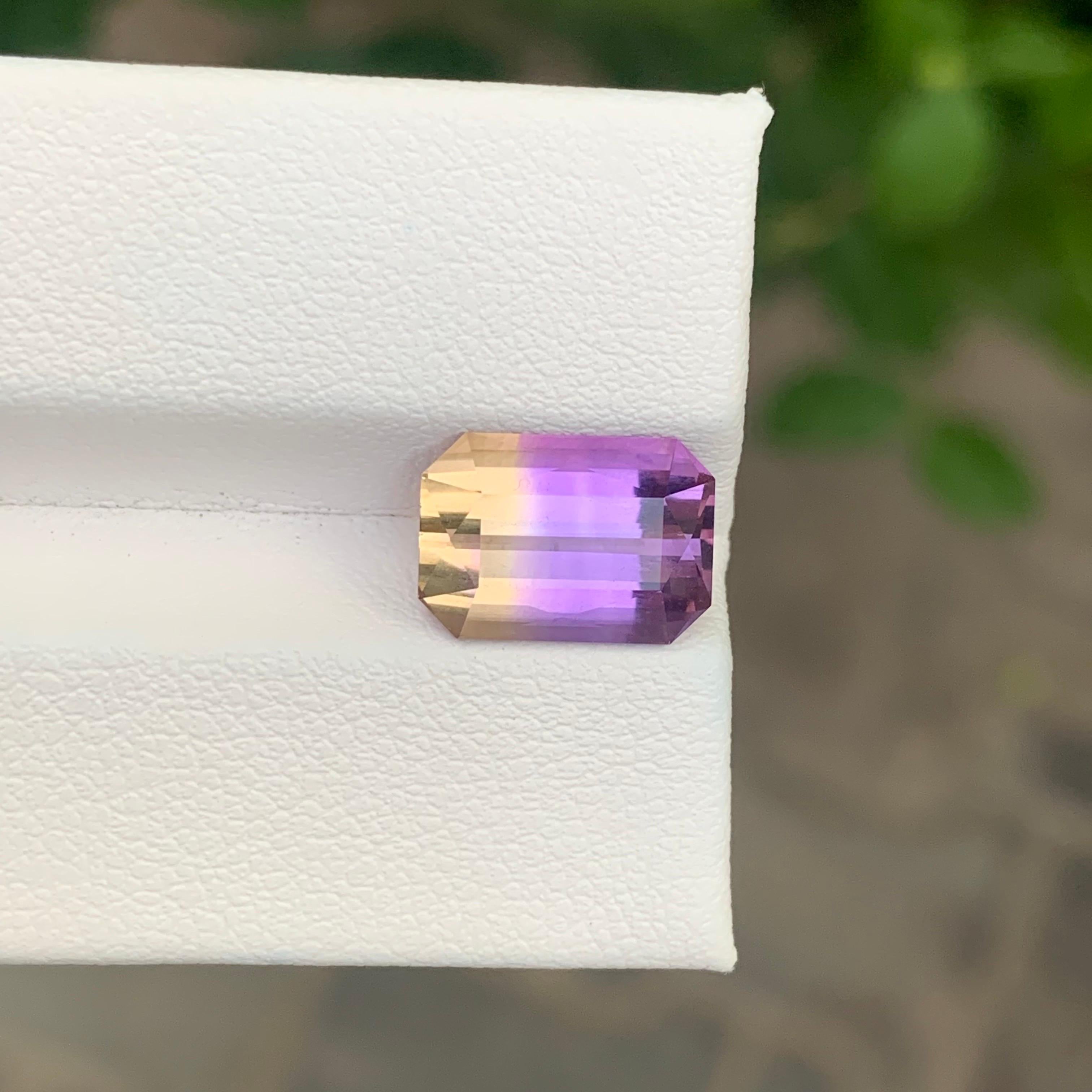 Faceted Ametrine

Weight: 3.95 Carats
Dimension: 11.3 x 8.0 x 6.1 Mm
Shape: Emerald 
Color: Purple & Yellow
Treatment: Non
Certificate: On Client Demand
.
Ametrine is a unique and striking gemstone that combines both amethyst and citrine in a single
