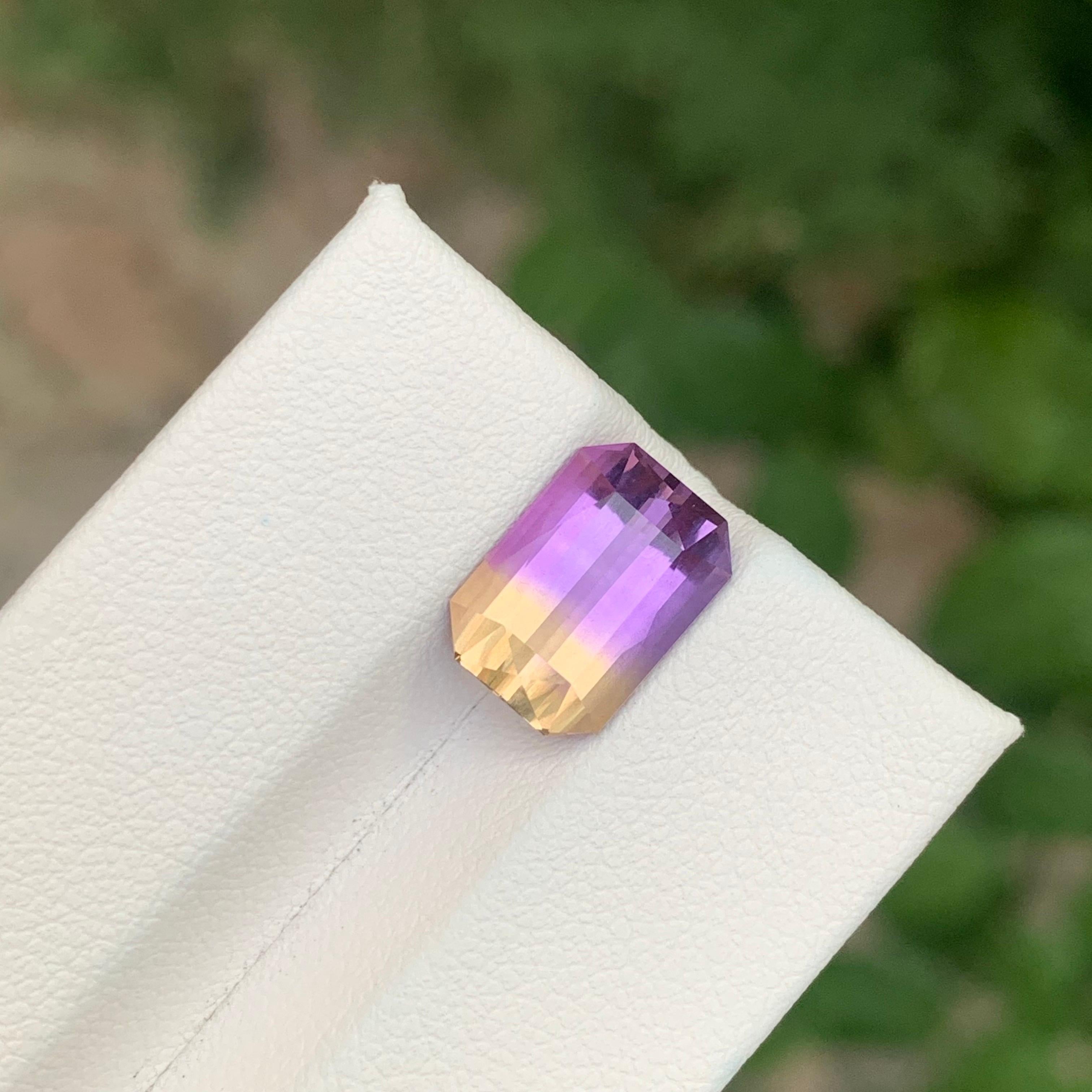 Women's or Men's 3.95 Carat Natural Loose Ametrine Emerald Shape Gemstone For Sale