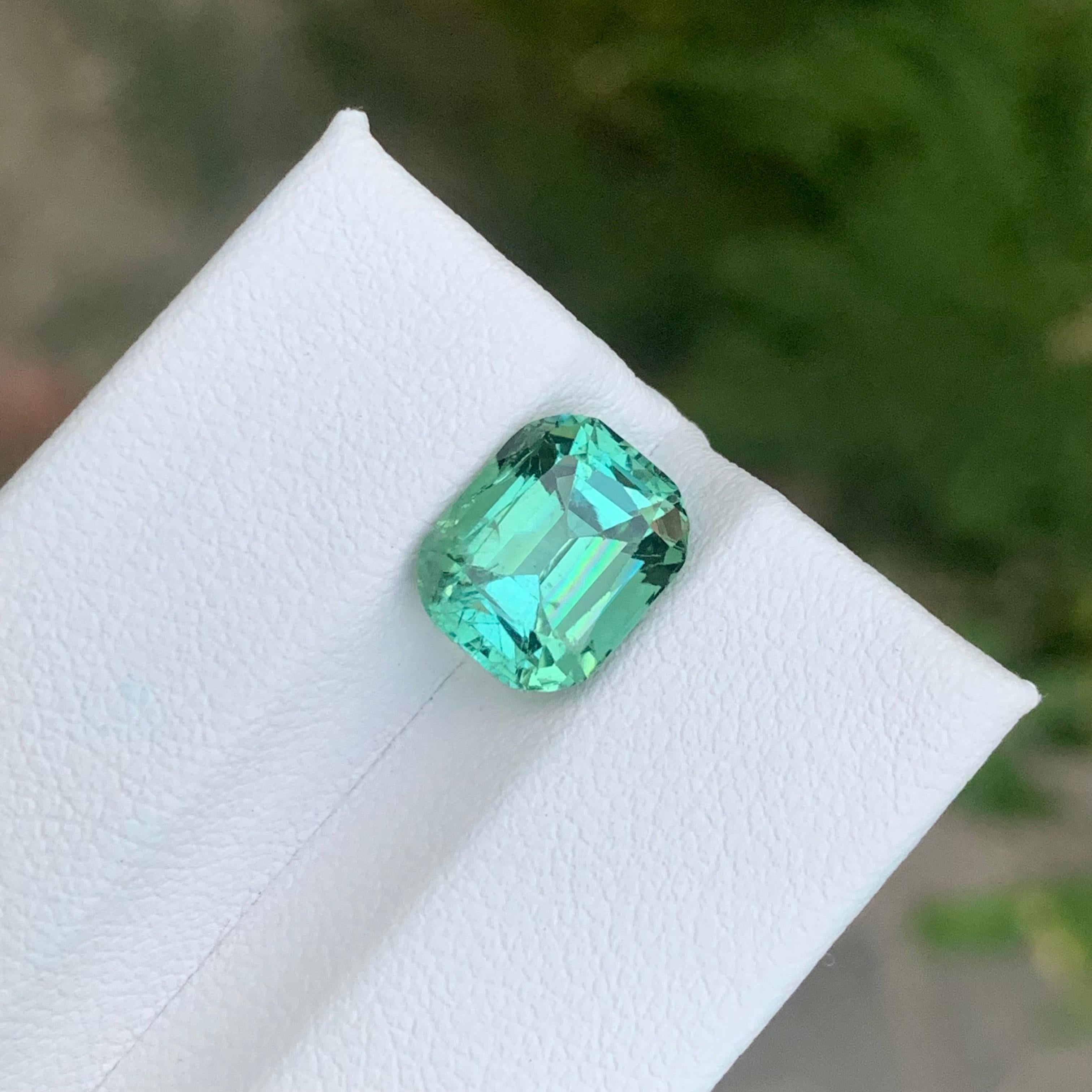 3.95 Carat Natural Loose Bright Green Tourmaline Cushion Shape Gemstone For Sale 5