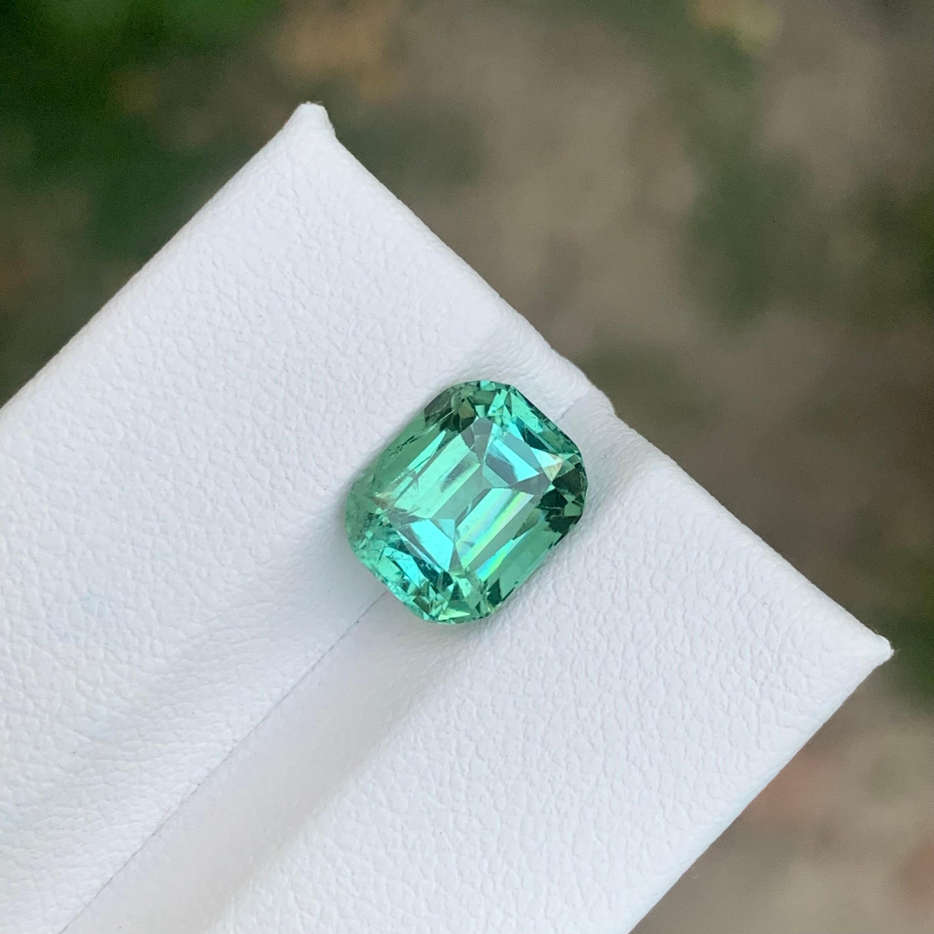 Arts and Crafts 3.95 Carat Natural Loose Bright Green Tourmaline Cushion Shape Gemstone For Sale