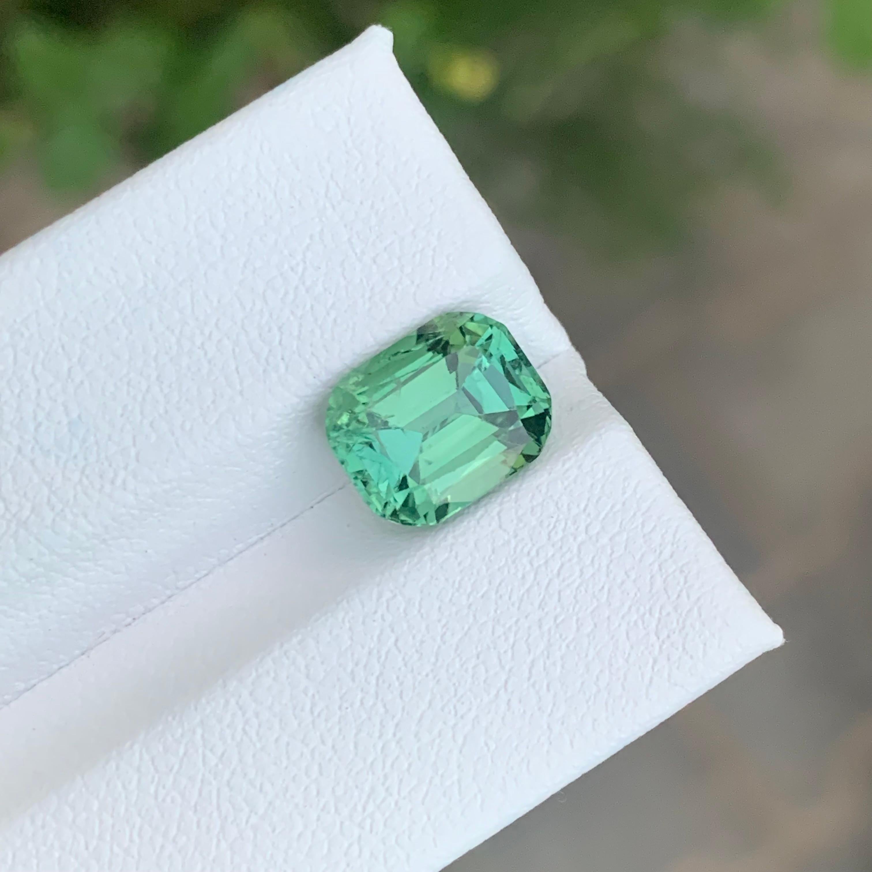 Women's or Men's 3.95 Carat Natural Loose Bright Green Tourmaline Cushion Shape Gemstone For Sale