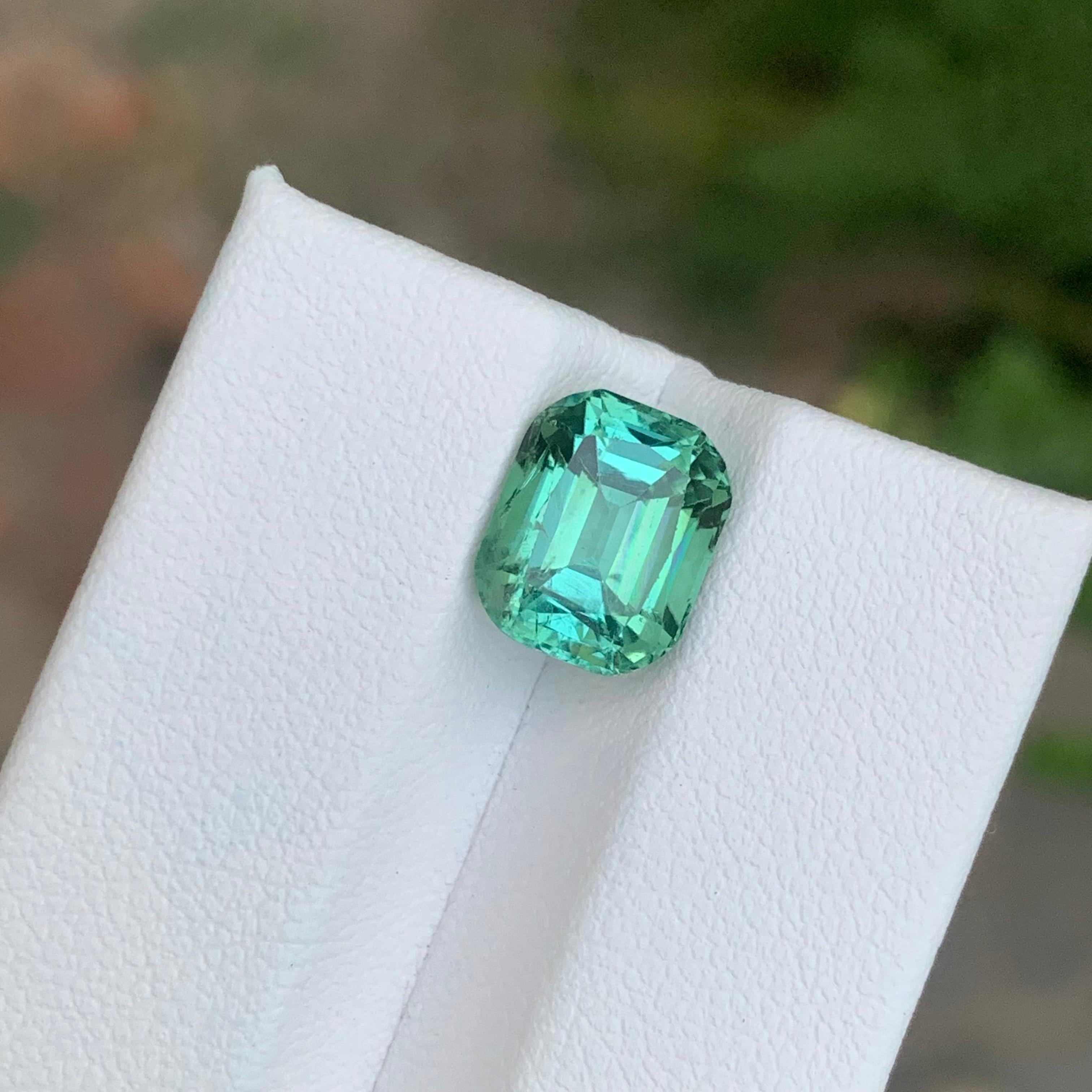 3.95 Carat Natural Loose Bright Green Tourmaline Cushion Shape Gemstone For Sale 1