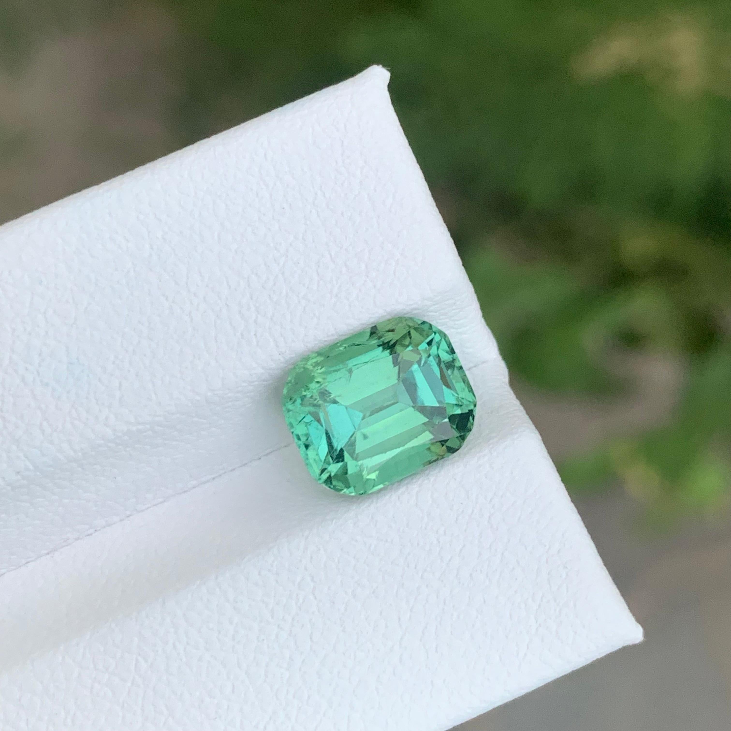 3.95 Carat Natural Loose Bright Green Tourmaline Cushion Shape Gemstone For Sale 2
