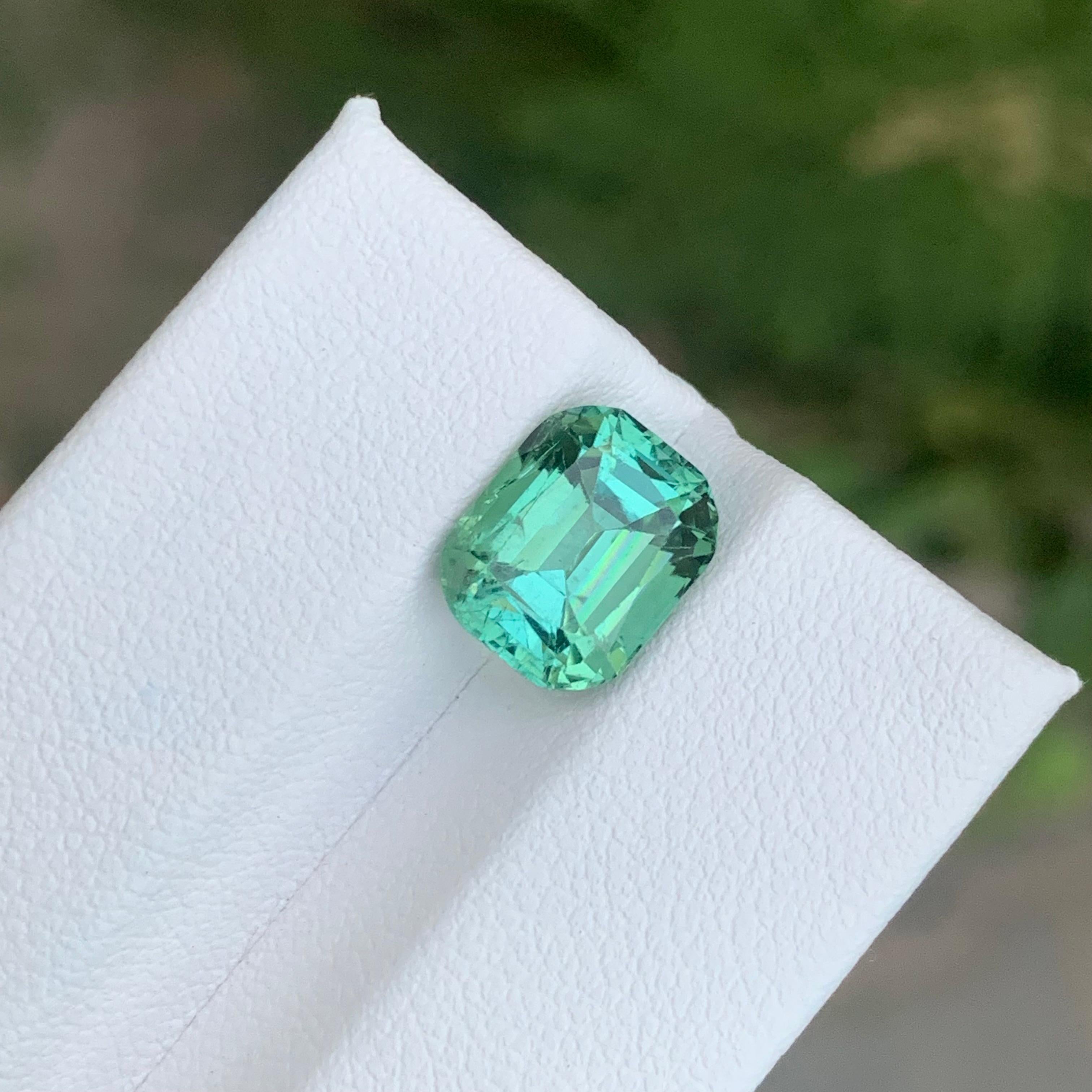 3.95 Carat Natural Loose Bright Green Tourmaline Cushion Shape Gemstone For Sale 3