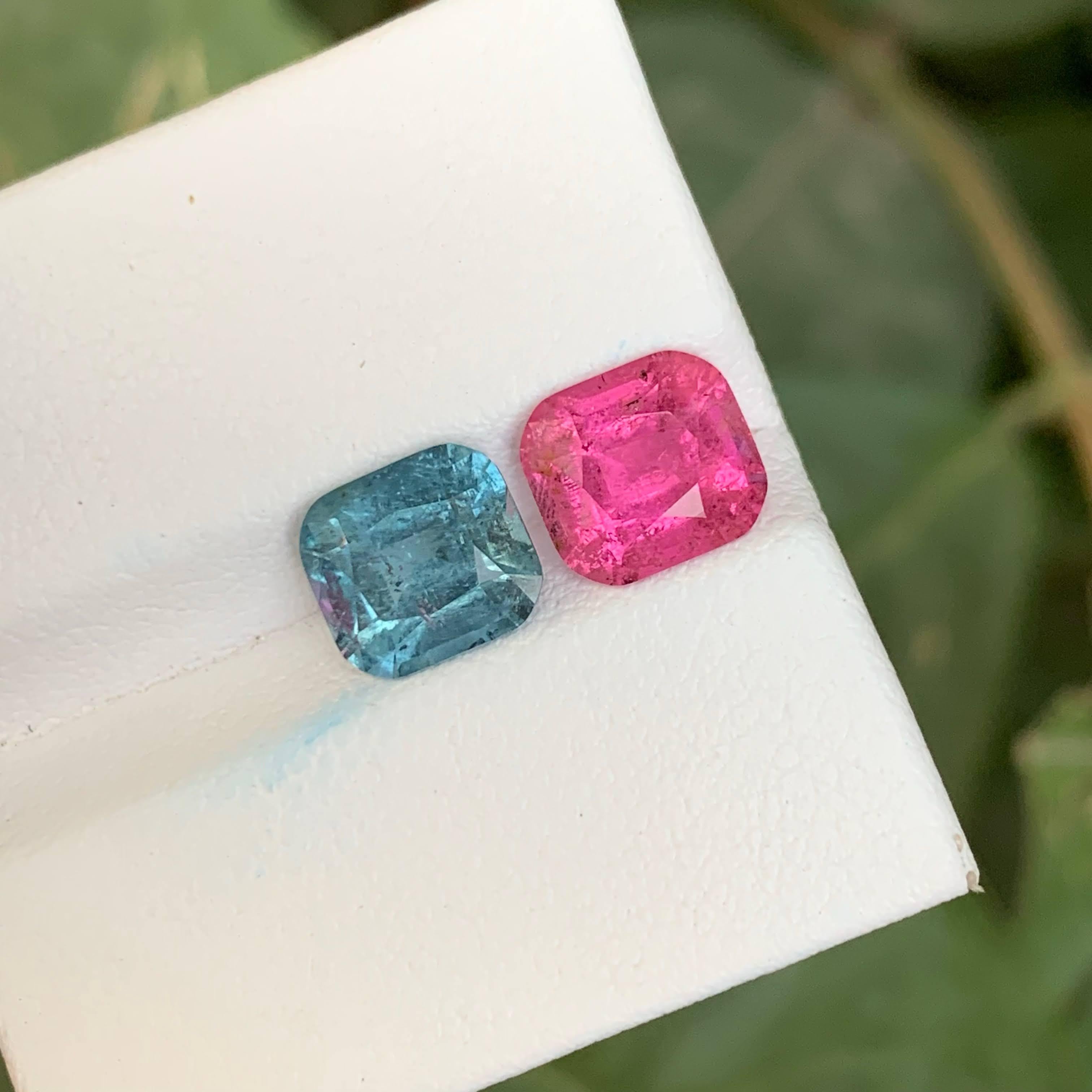 3.95 Carat Natural Loose Reverse Tourmaline Pair Cushion Cut Afghan Gemstone en vente 4