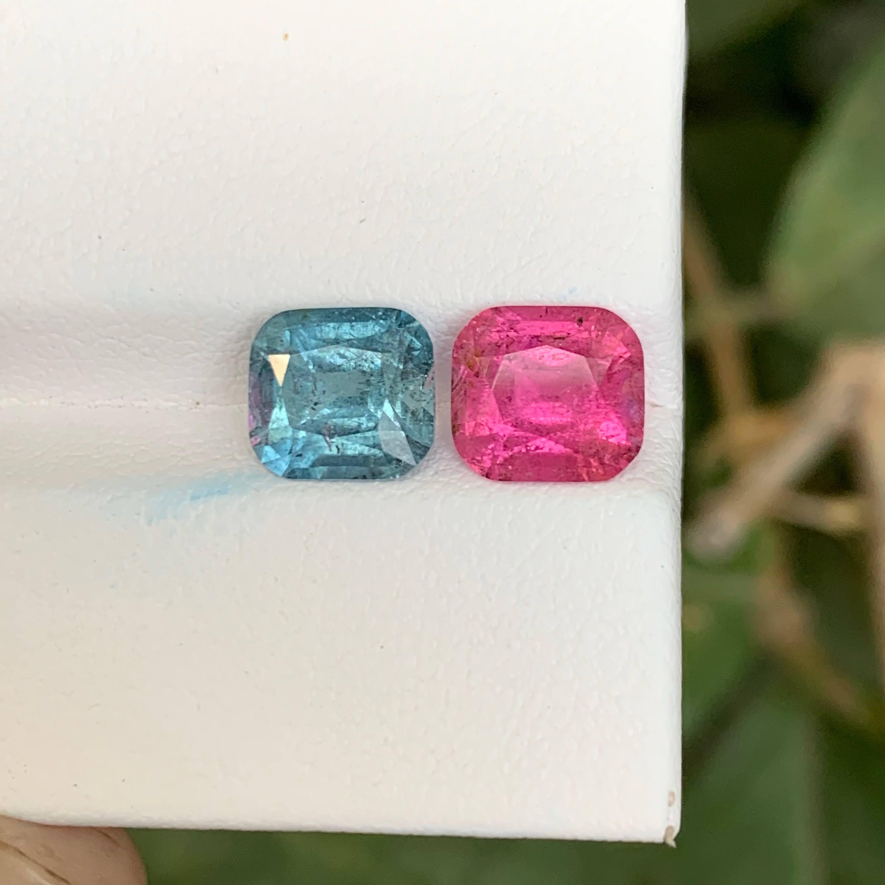 3.95 Carat Natural Loose Reverse Tourmaline Pair Cushion Cut Afghan Gemstone en vente 5