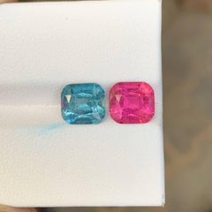 3.95 Carat Natural Loose Reverse Tourmaline Pair Cushion Cut Afghan Gemstone