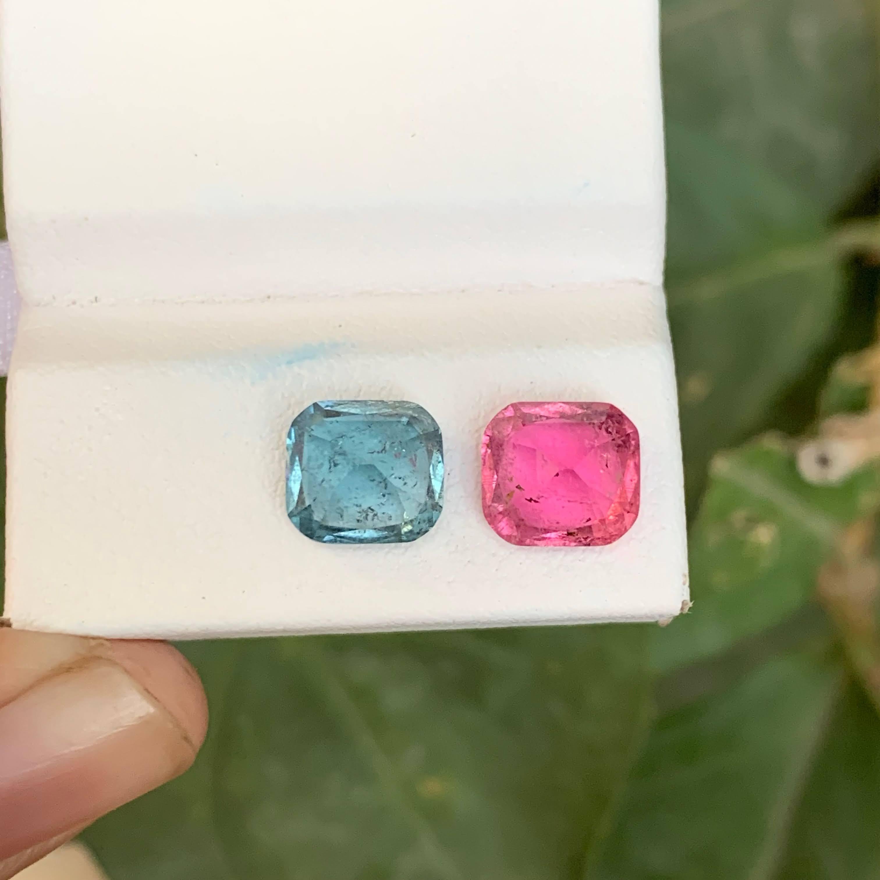 Moderne 3.95 Carat Natural Loose Reverse Tourmaline Pair Cushion Cut Afghan Gemstone en vente