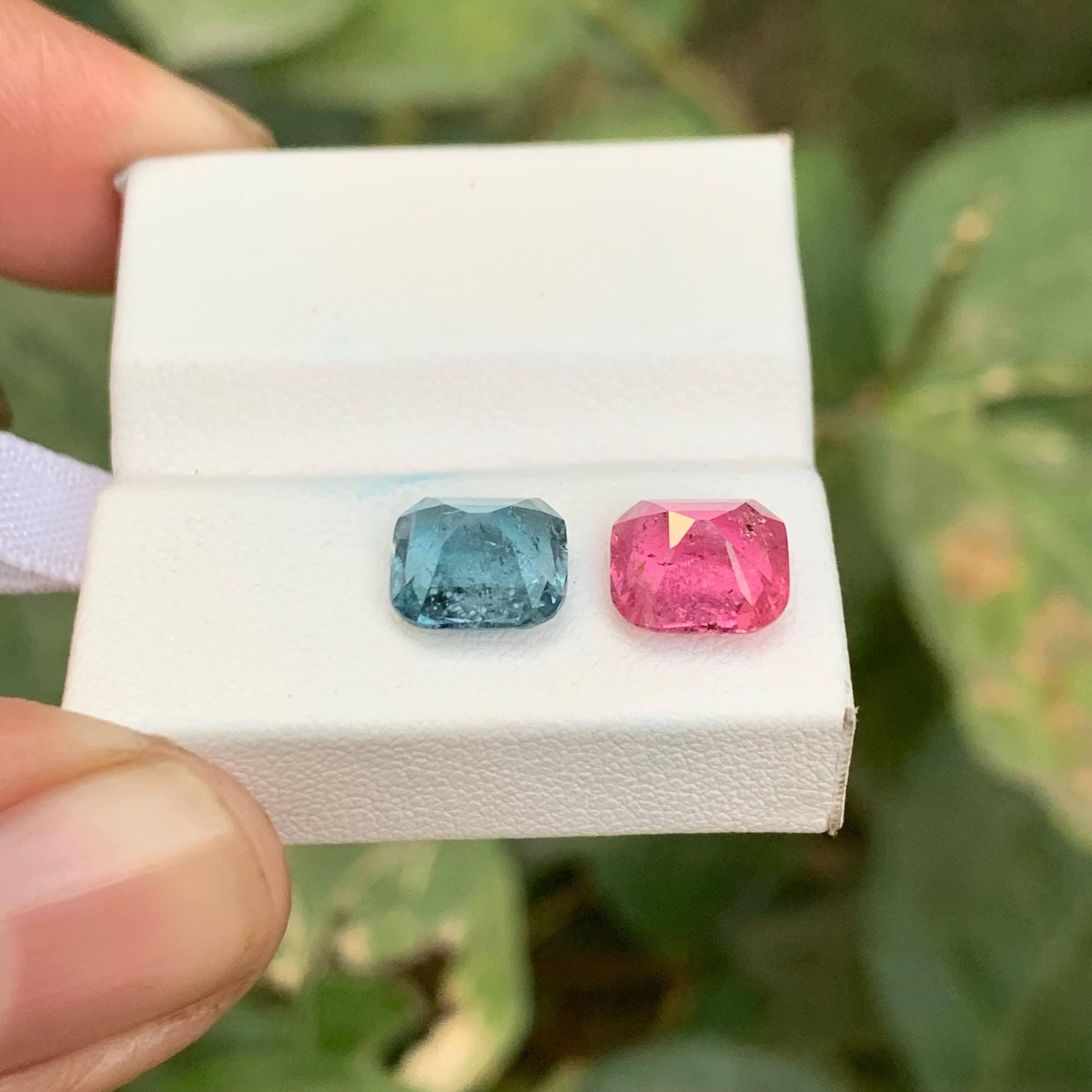 Taille coussin 3.95 Carat Natural Loose Reverse Tourmaline Pair Cushion Cut Afghan Gemstone en vente