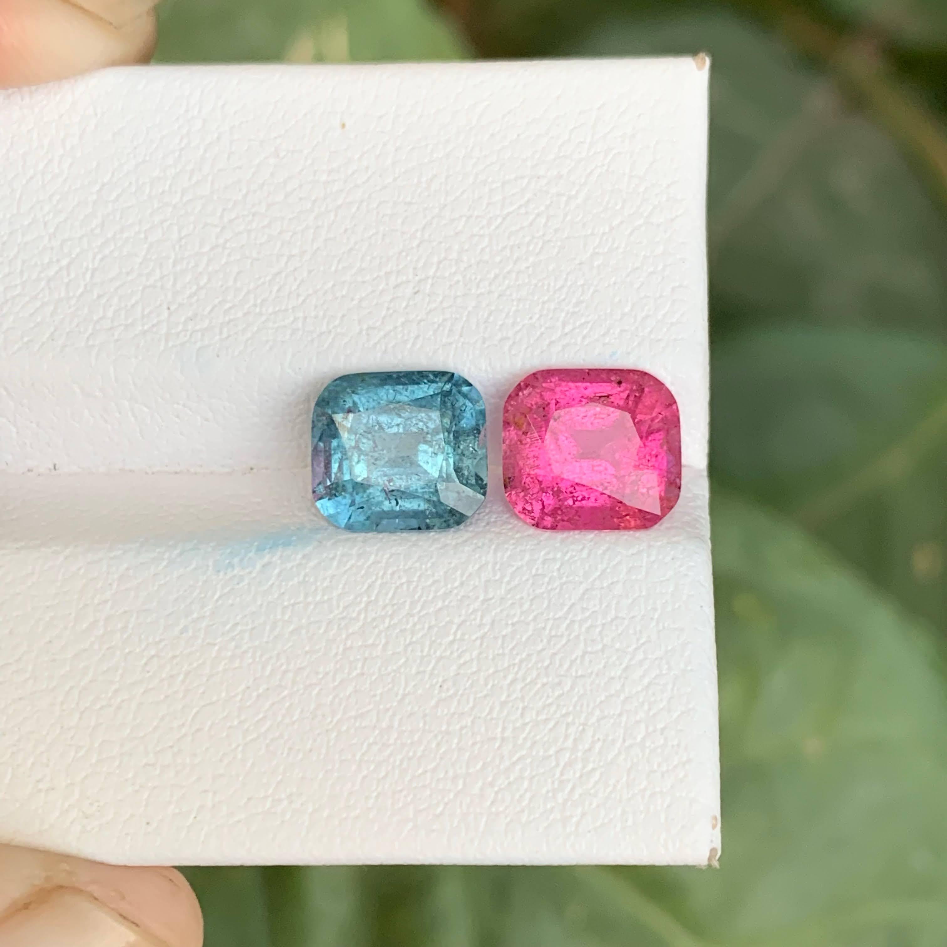 3.95 Carat Natural Loose Reverse Tourmaline Pair Cushion Cut Afghan Gemstone Neuf - En vente à Bangkok, TH