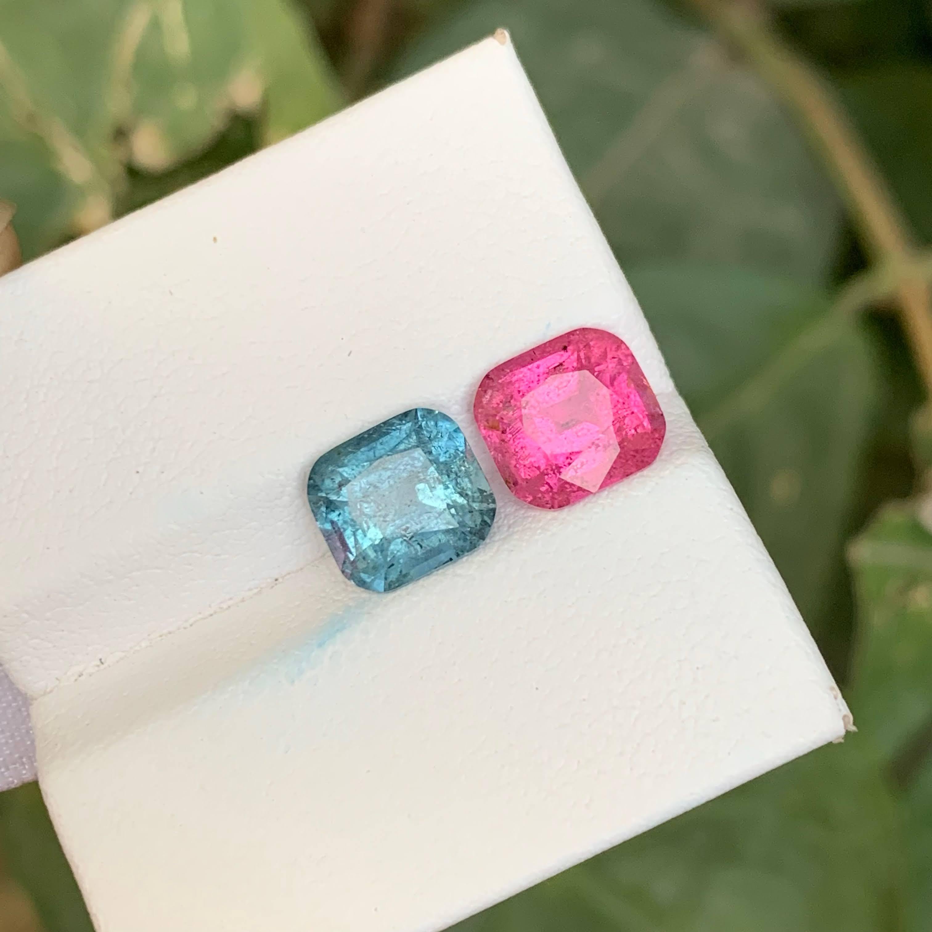 3.95 Carat Natural Loose Reverse Tourmaline Pair Cushion Cut Afghan Gemstone Unisexe en vente