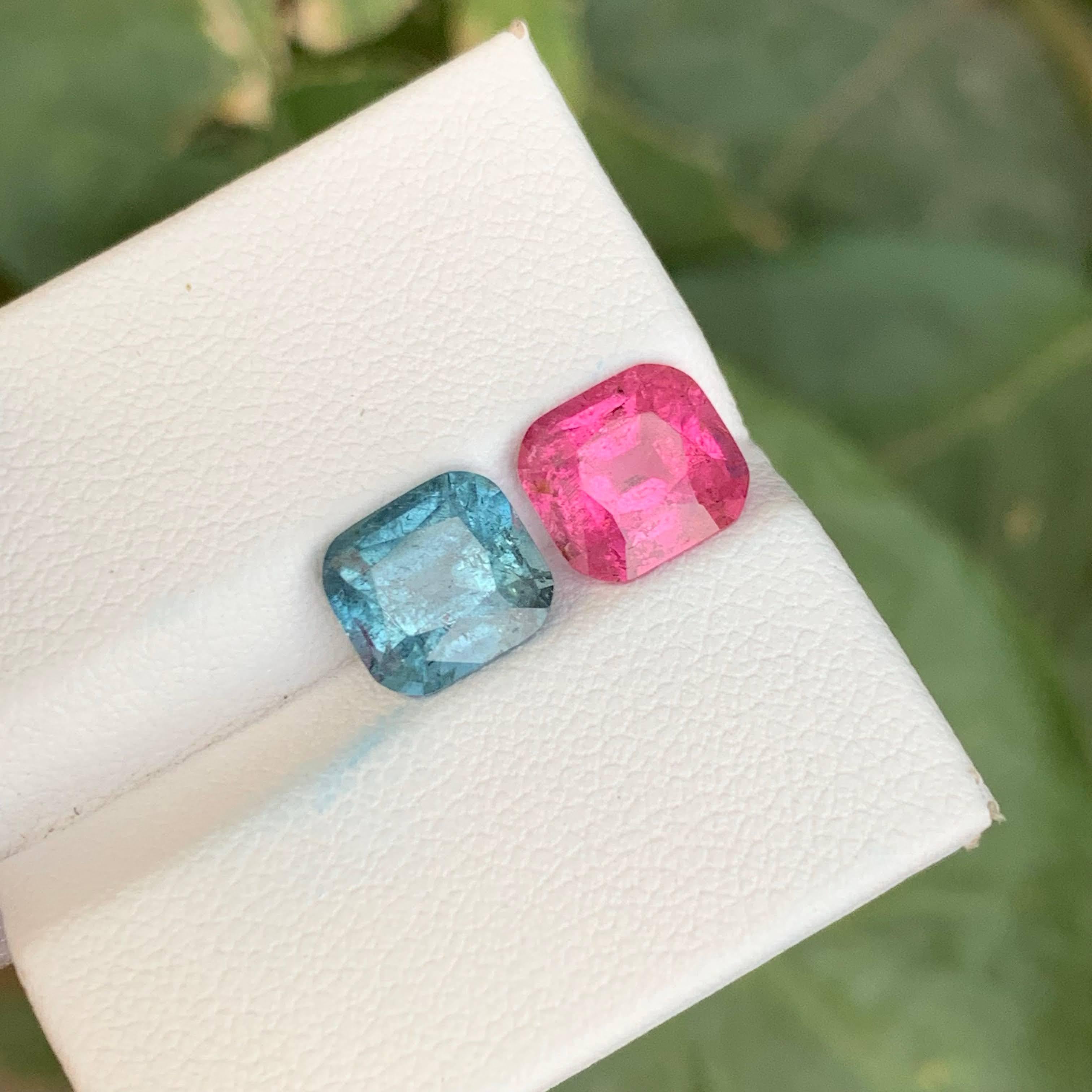 3.95 Carat Natural Loose Reverse Tourmaline Pair Cushion Cut Afghan Gemstone en vente 1