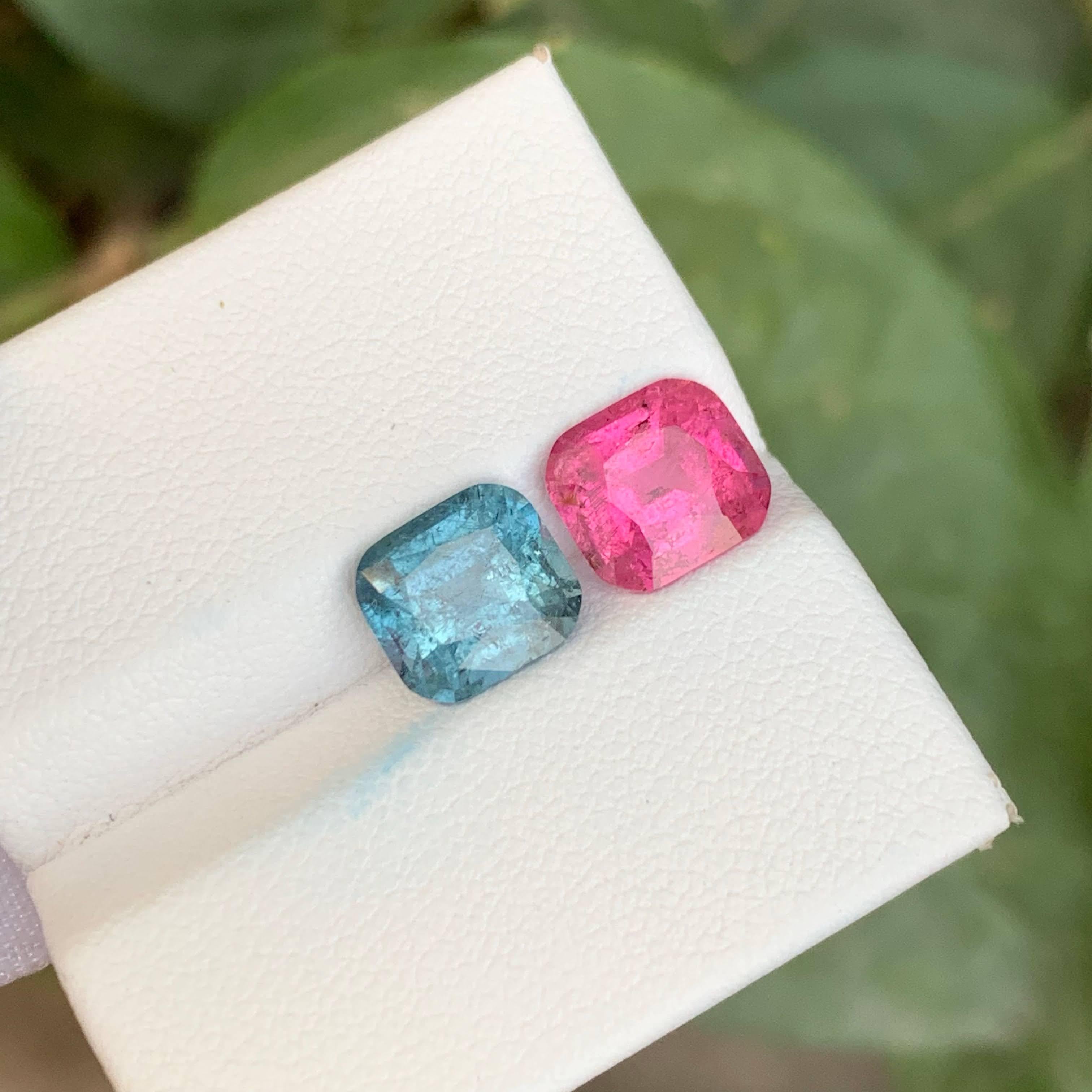 3.95 Carat Natural Loose Reverse Tourmaline Pair Cushion Cut Afghan Gemstone en vente 2