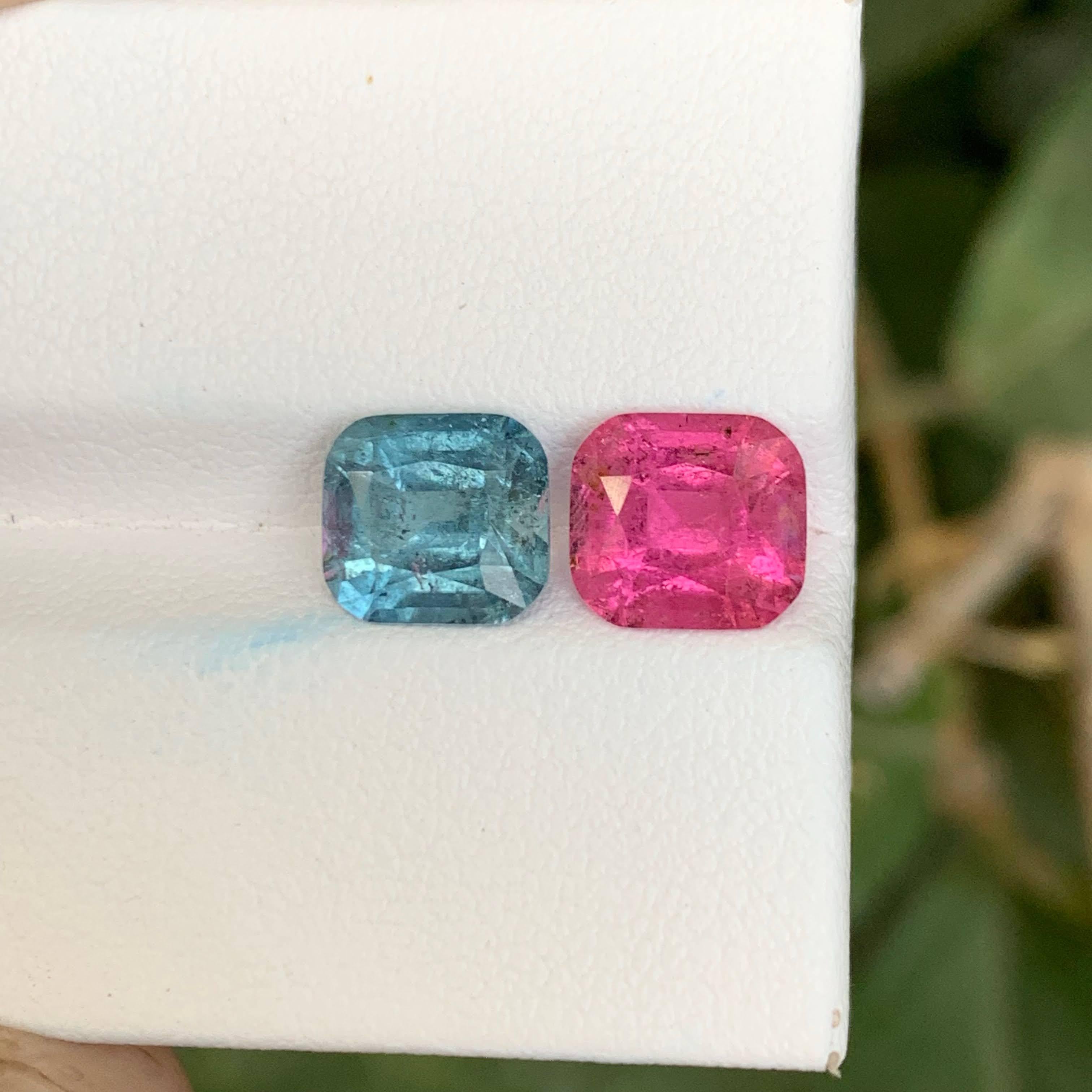 3.95 Carat Natural Loose Reverse Tourmaline Pair Cushion Cut Afghan Gemstone en vente 3