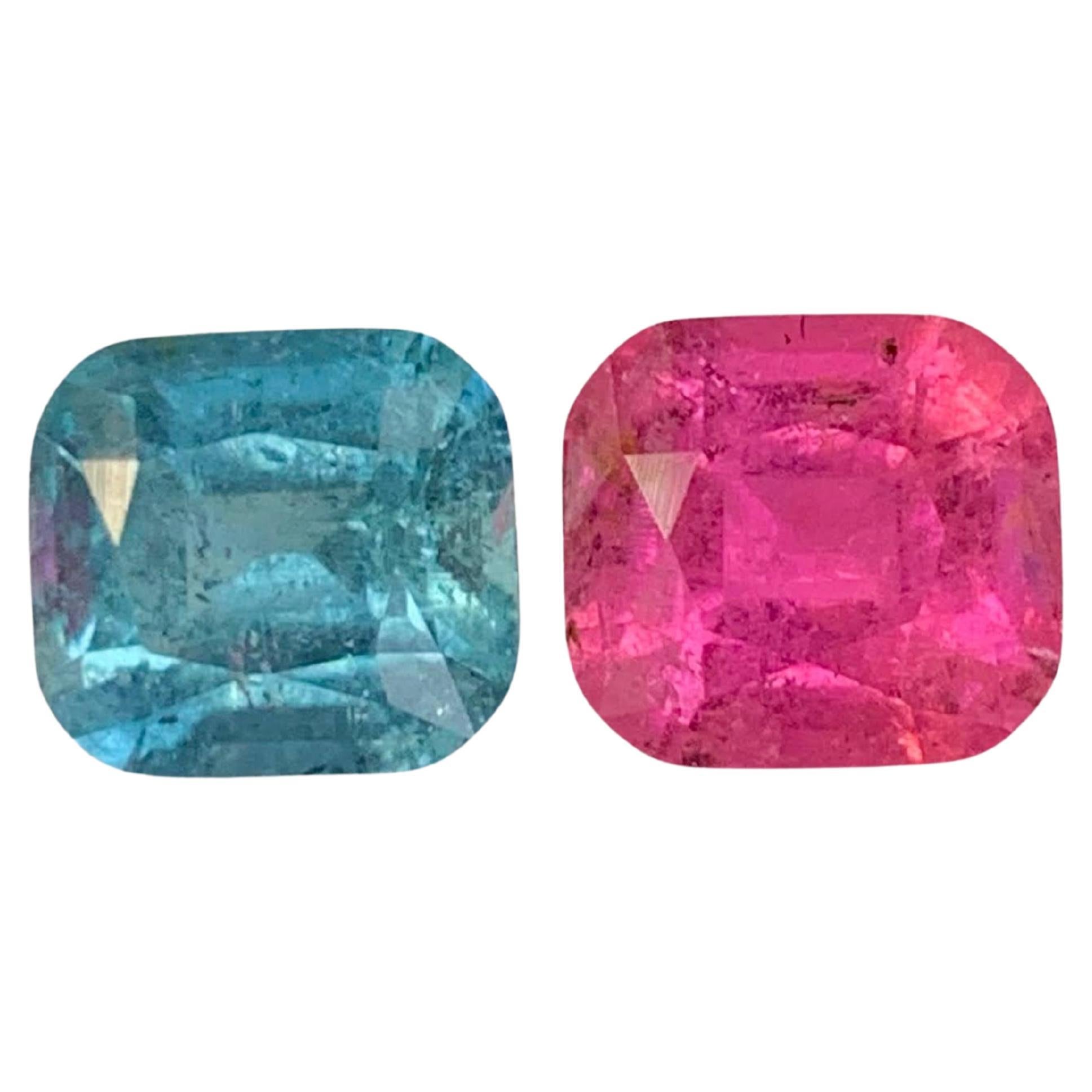 3.95 Carat Natural Loose Reverse Tourmaline Pair Cushion Cut Afghan Gemstone