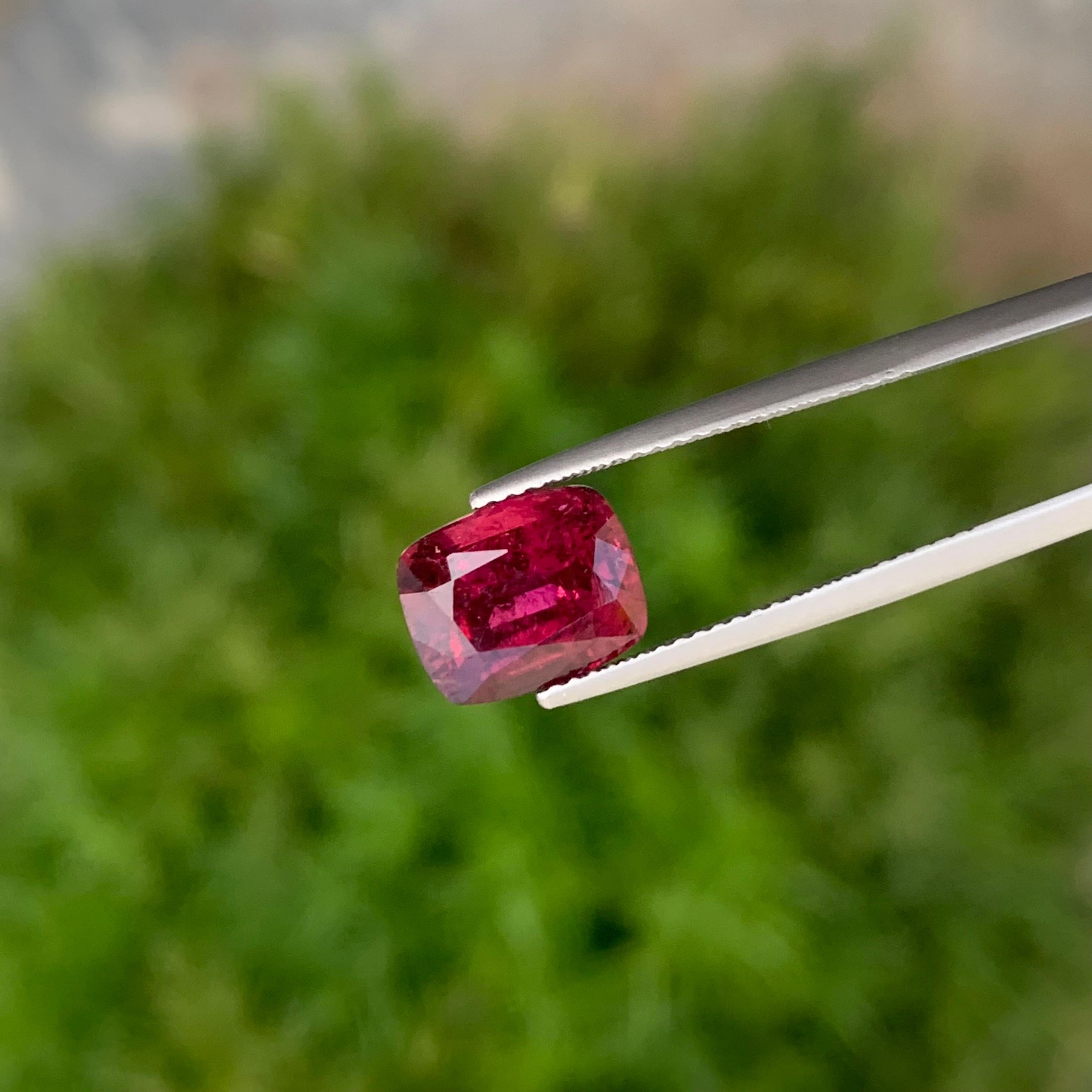 Cushion Cut 3.95 Carat Natural Red Loose Rubellite Tourmaline Ring Gemstone For Sale