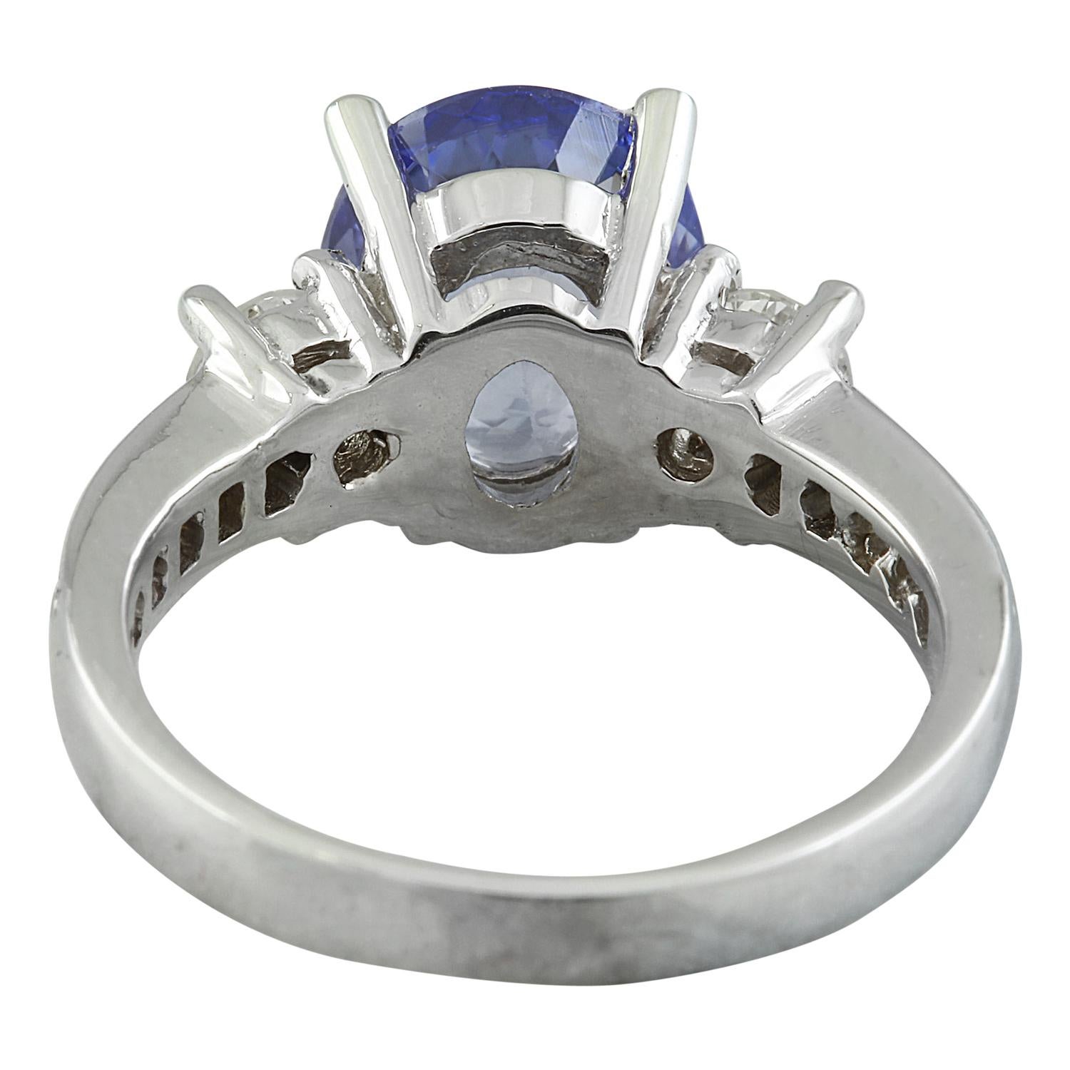 Oval Cut 3.95 Carat Natural Tanzanite 14 Karat Solid White Gold Diamond Ring For Sale
