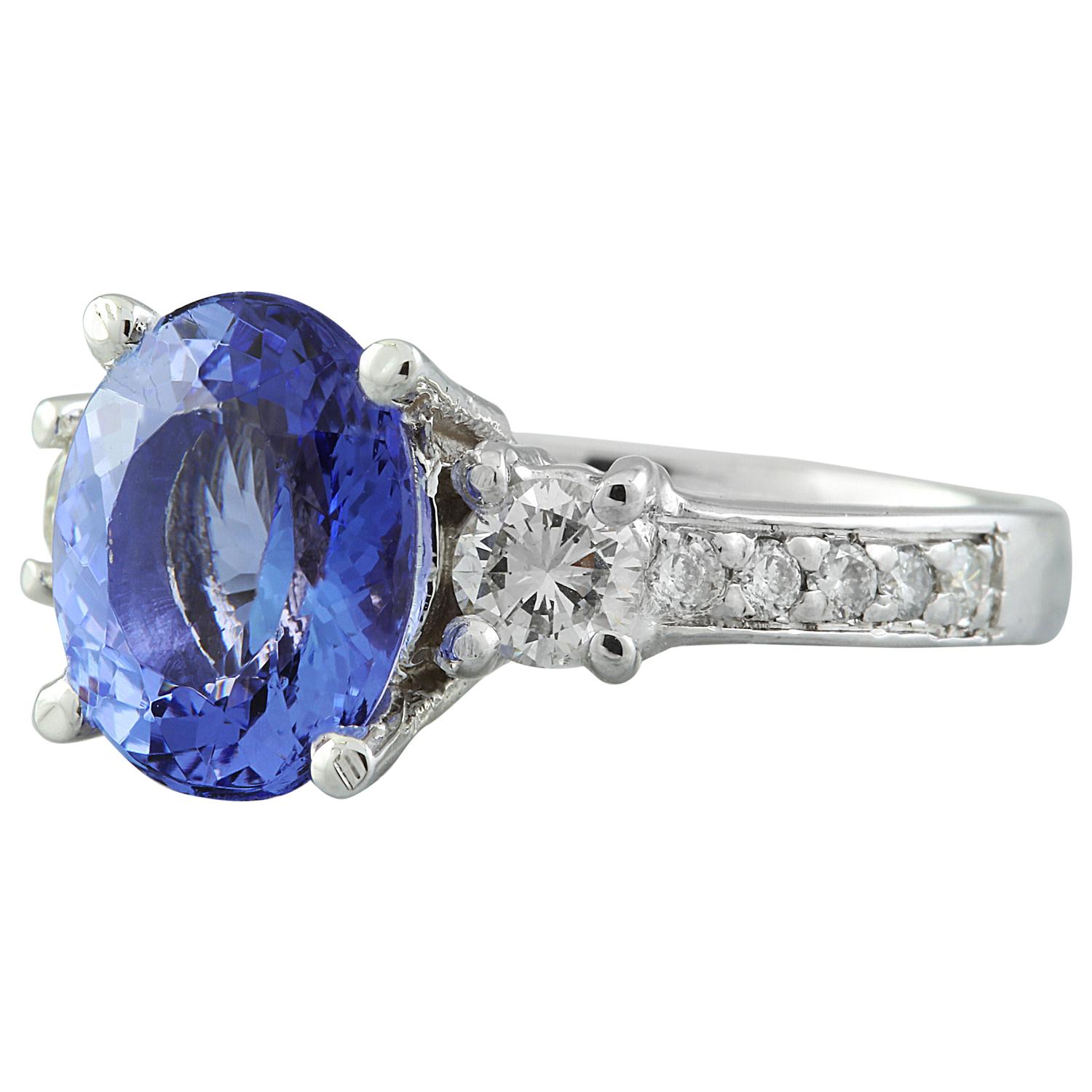 3.95 Carat Natural Tanzanite 14 Karat Solid White Gold Diamond Ring In New Condition For Sale In Manhattan Beach, CA