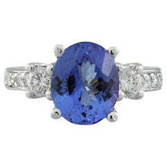 3.95 Carat Natural Tanzanite 14 Karat Solid White Gold Diamond Ring