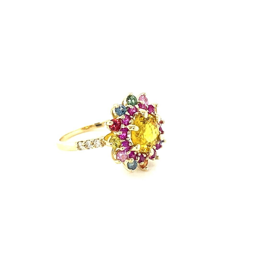 Oval Cut 3.95 Carat Natural Yellow Multi Sapphire Diamond Yellow Gold Cocktail Ring