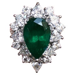 3.95 Carat Pear Cut Colombian Emerald Ring with Detachable Diamond Adorned Shank