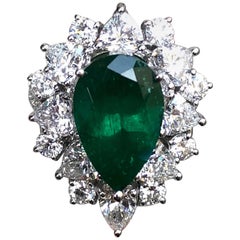 3.95 Carat Pear Cut Colombian Emerald Ring with Detachable Diamond Adorned Shank