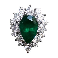 3.95 Carat Pear Cut Colombian Emerald Ring with Detachable Diamond Adorned Shank