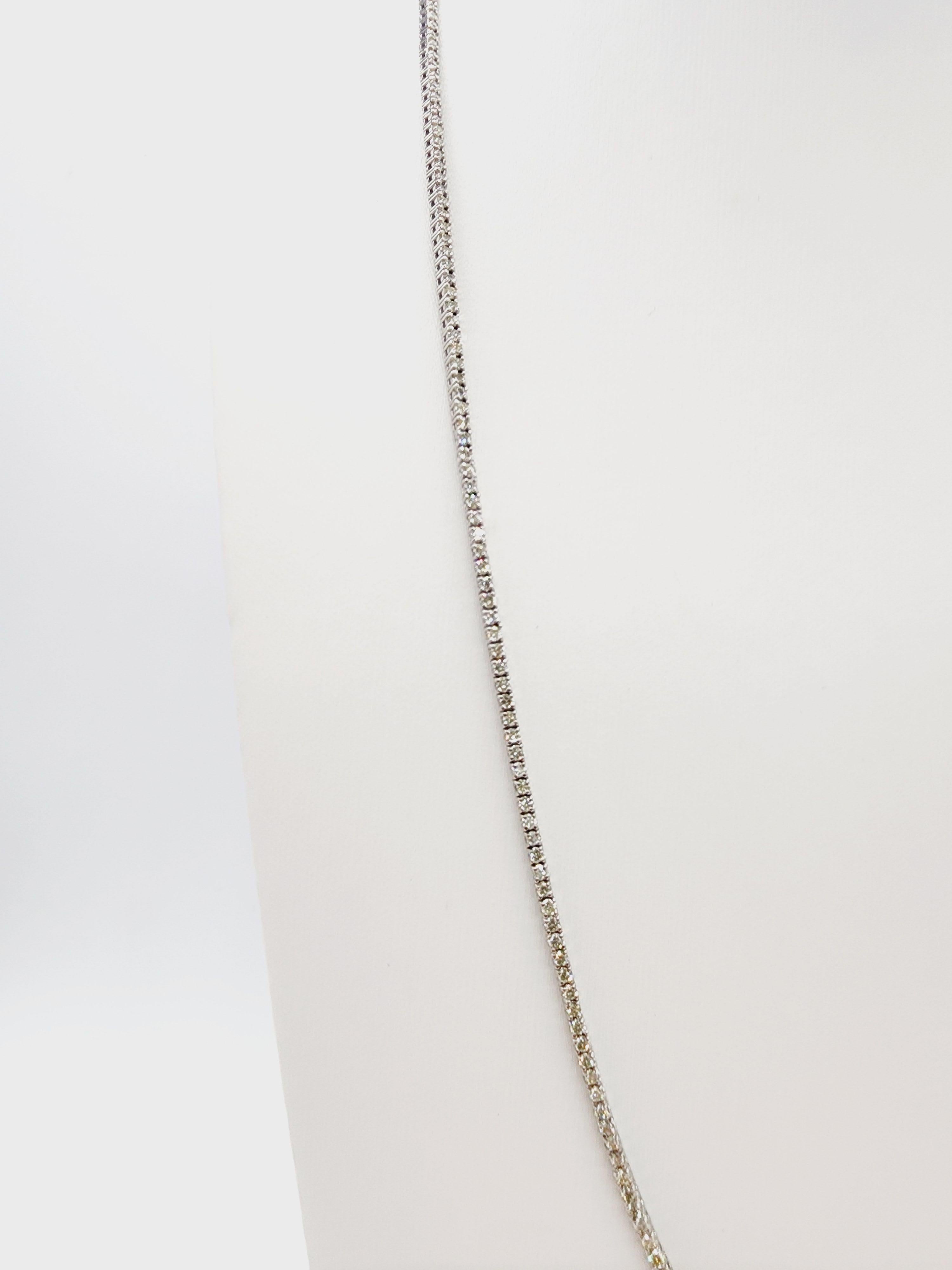3.95 Carat Round Natural Diamond Tennis Necklace 14 Karat White Gold 20'' In New Condition In Great Neck Plaza, NY
