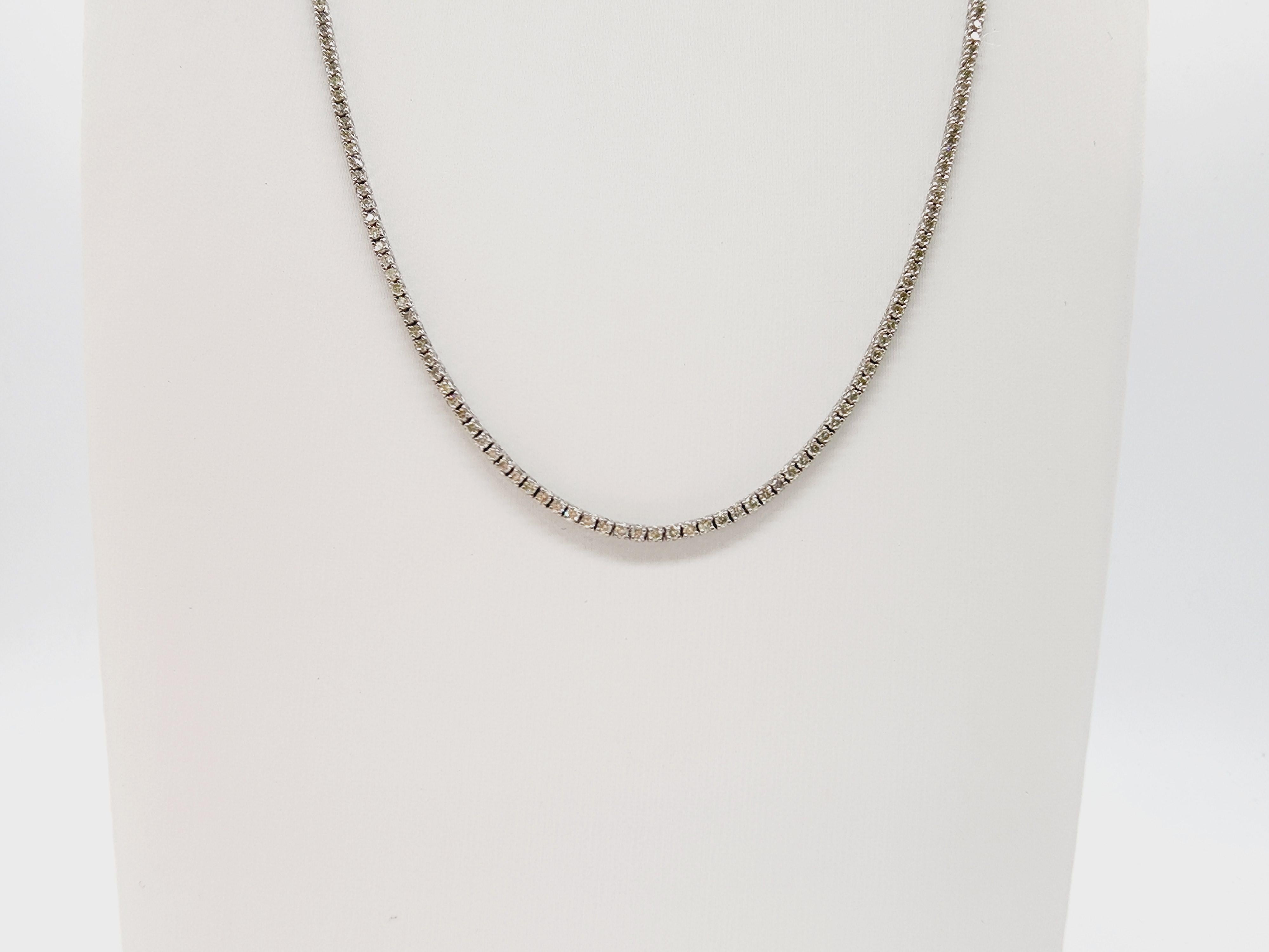 Women's or Men's 3.95 Carat Round Natural Diamond Tennis Necklace 14 Karat White Gold 20''