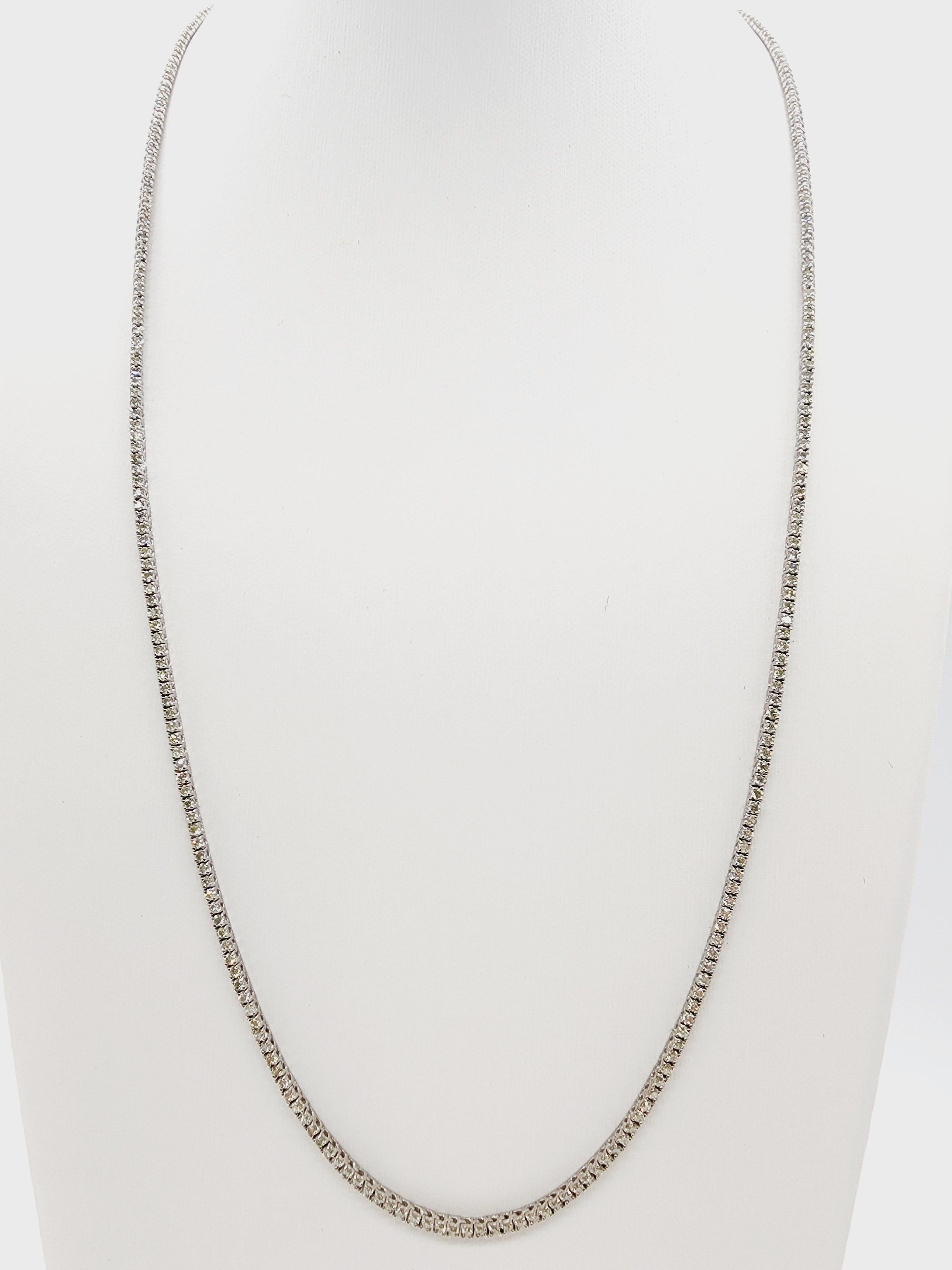 3.95 Carat Round Natural Diamond Tennis Necklace 14 Karat White Gold 20'' 1