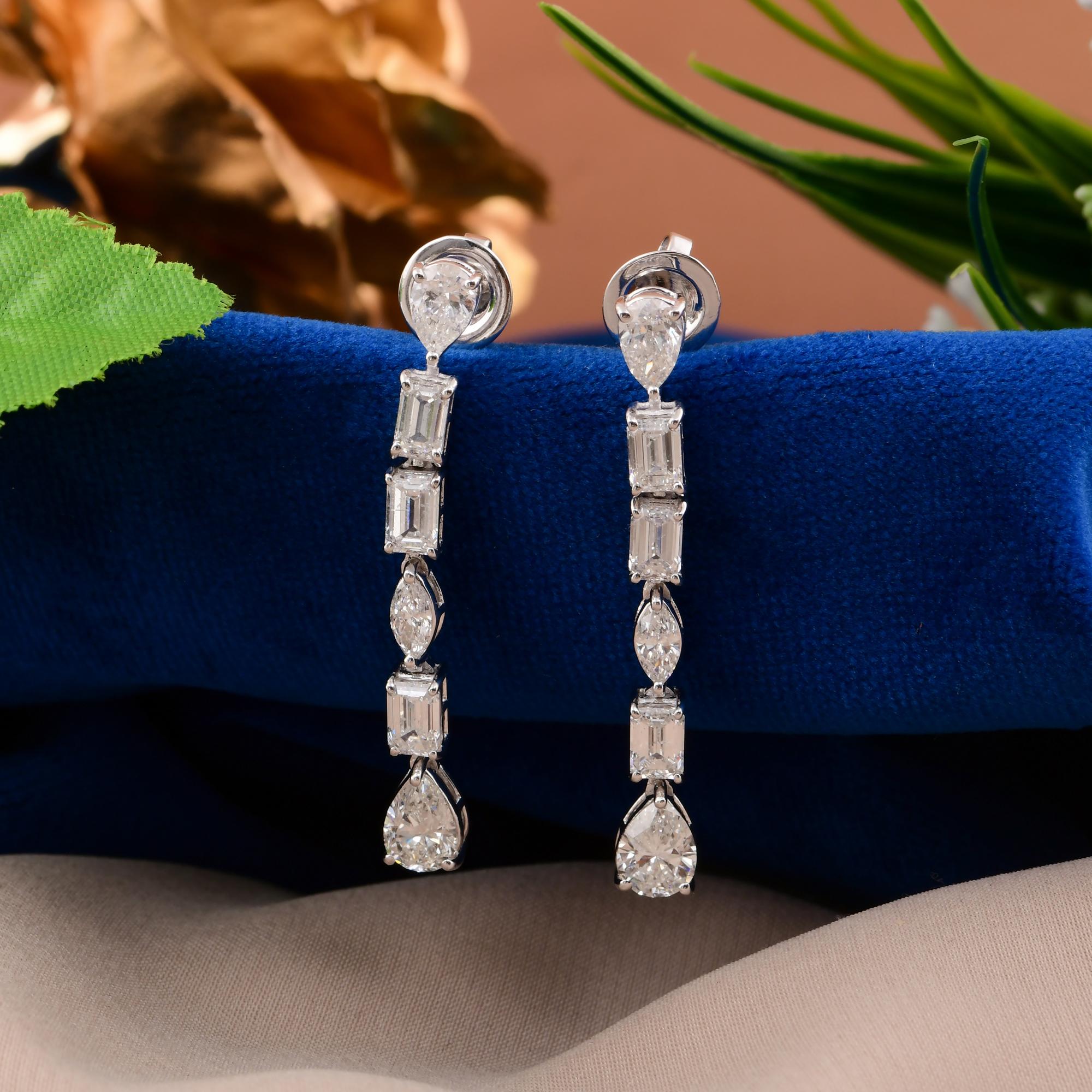 Modern 3.95 Carat SI Clarity HI Color Multi Shape Diamond Earrings 18 Karat White Gold For Sale