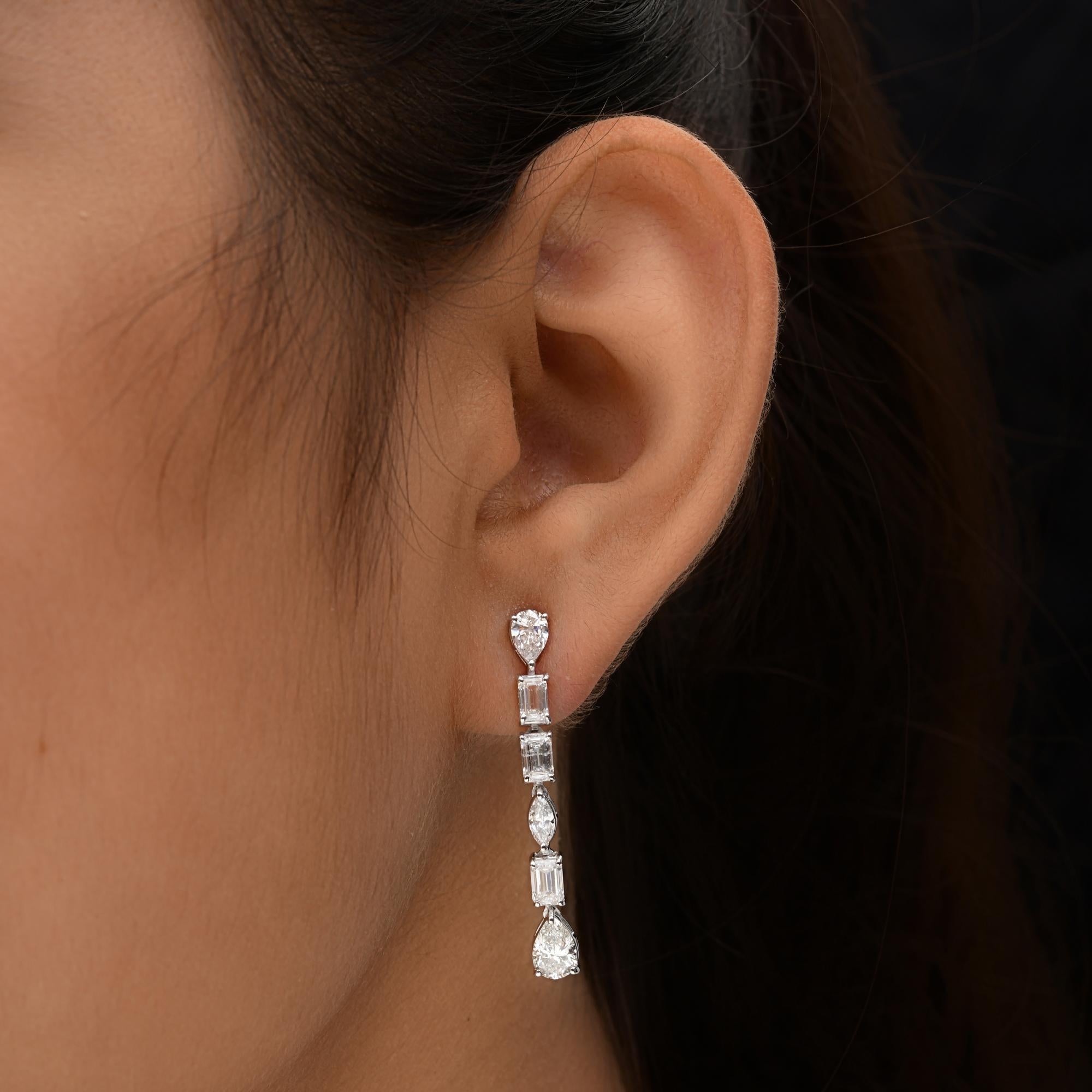 Emerald Cut 3.95 Carat SI Clarity HI Color Multi Shape Diamond Earrings 18 Karat White Gold For Sale
