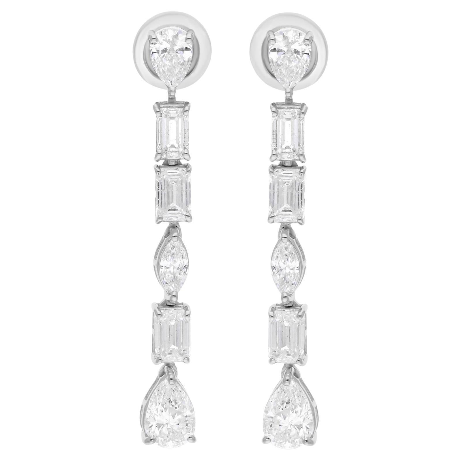 3.95 Carat SI Clarity HI Color Multi Shape Diamond Earrings 18 Karat White Gold
