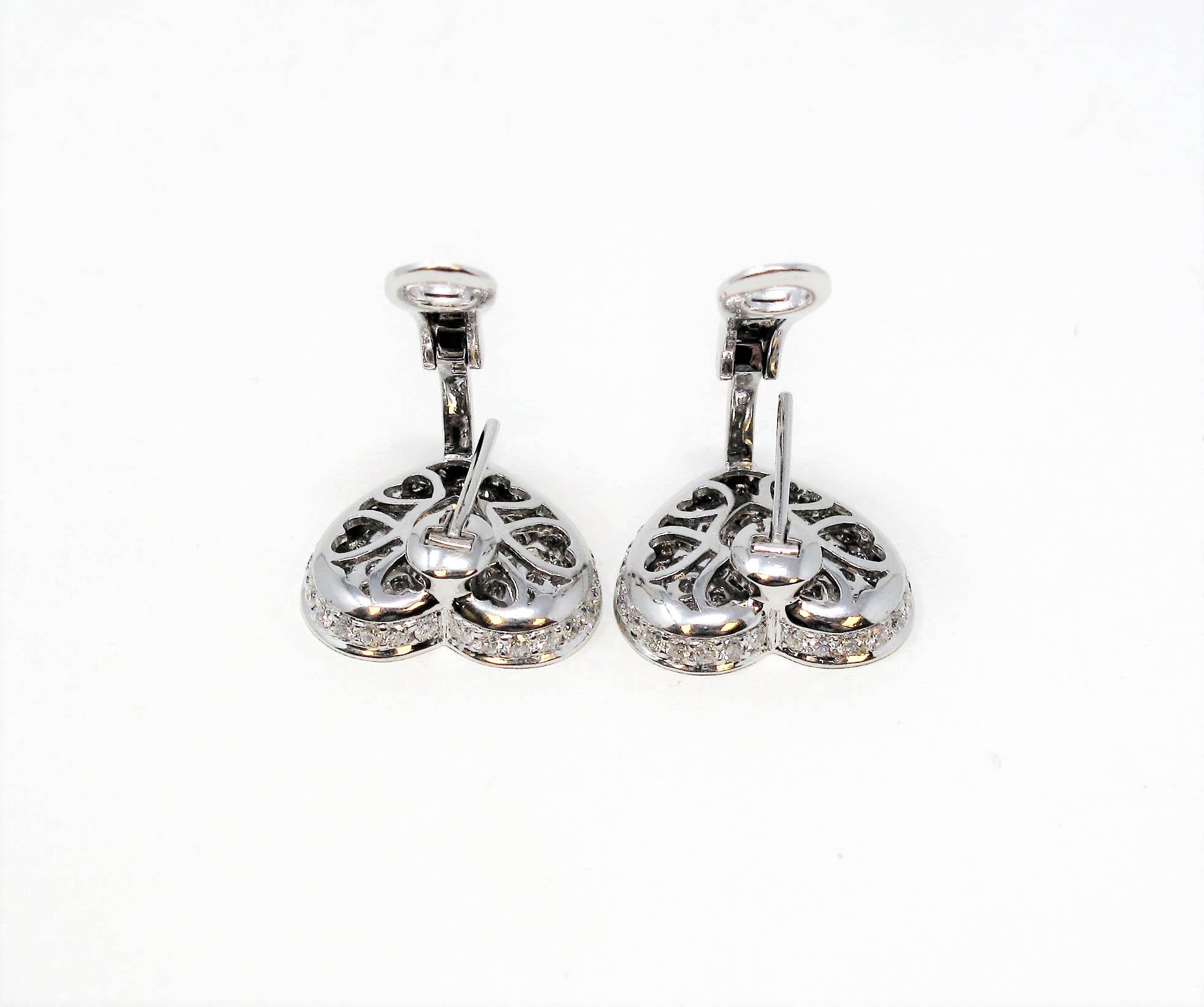 Extra Large Diamond Pave Concave Heart Shaped Earrings in 14 Karat White Gold For Sale 4