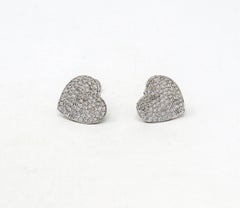 Extra Large Diamond Pave Concave Heart Shaped Earrings in 14 Karat White Gold