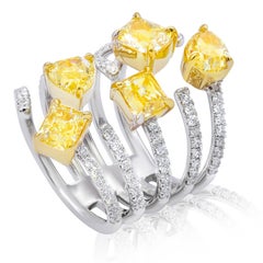 3.95 Carat Multi Shaped Fancy Yellow Diamond Ring