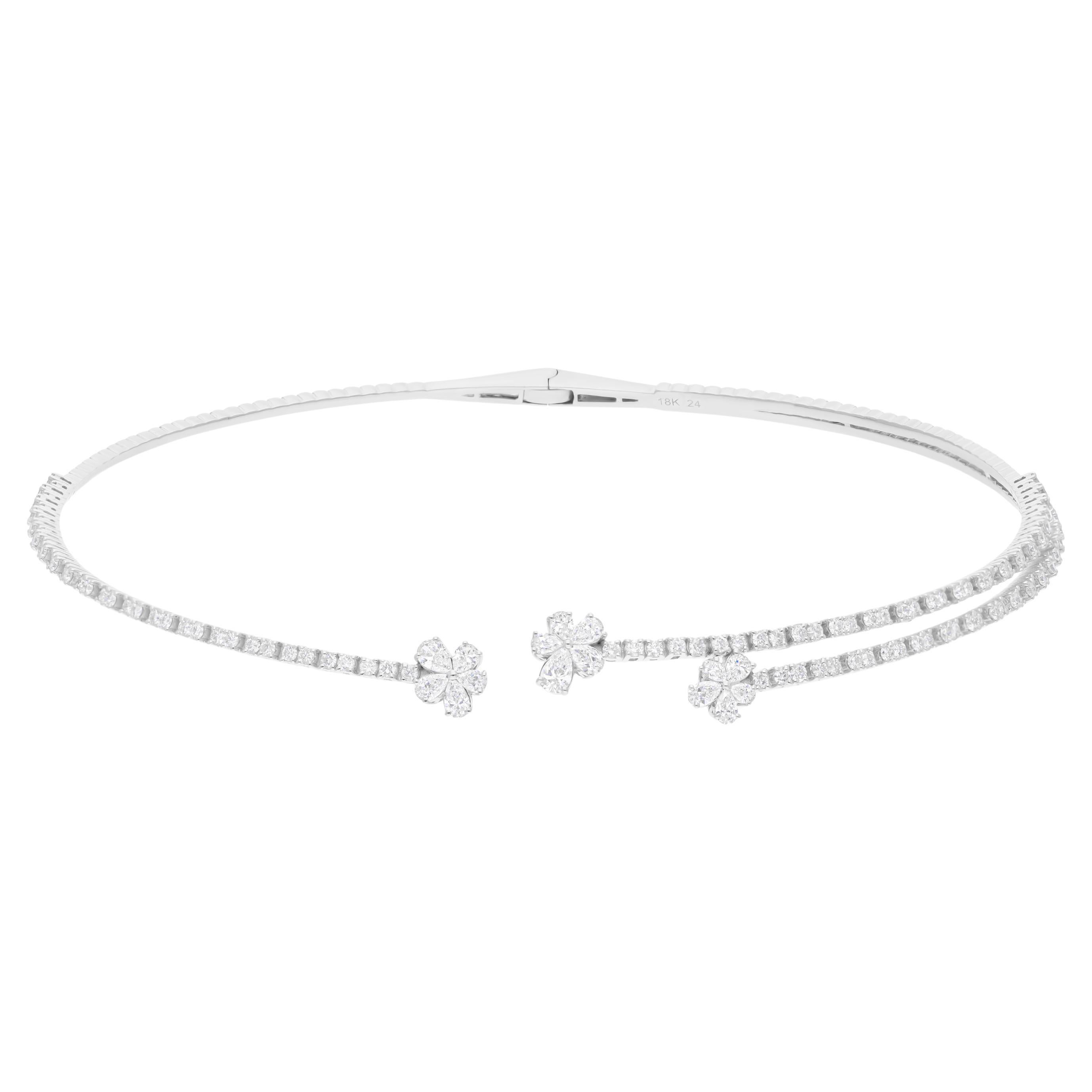 Collar Gargantilla Floral Diamante Natural 3.95 Quilates Oro Blanco 18 Kilates