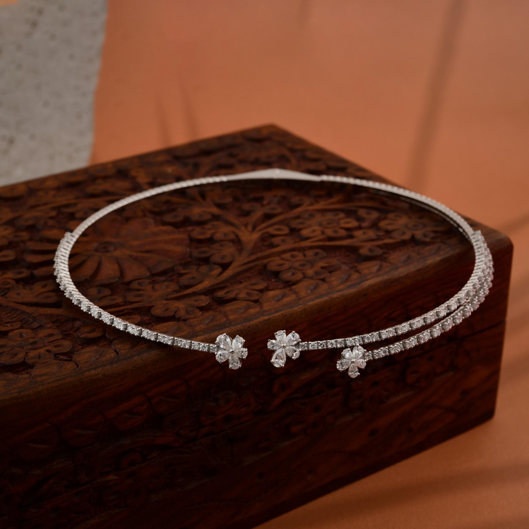 3.95 Quilates Diamante Natural Collar Torque Gargantilla Floral Oro Blanco 14 Kilates Corte mixto en venta